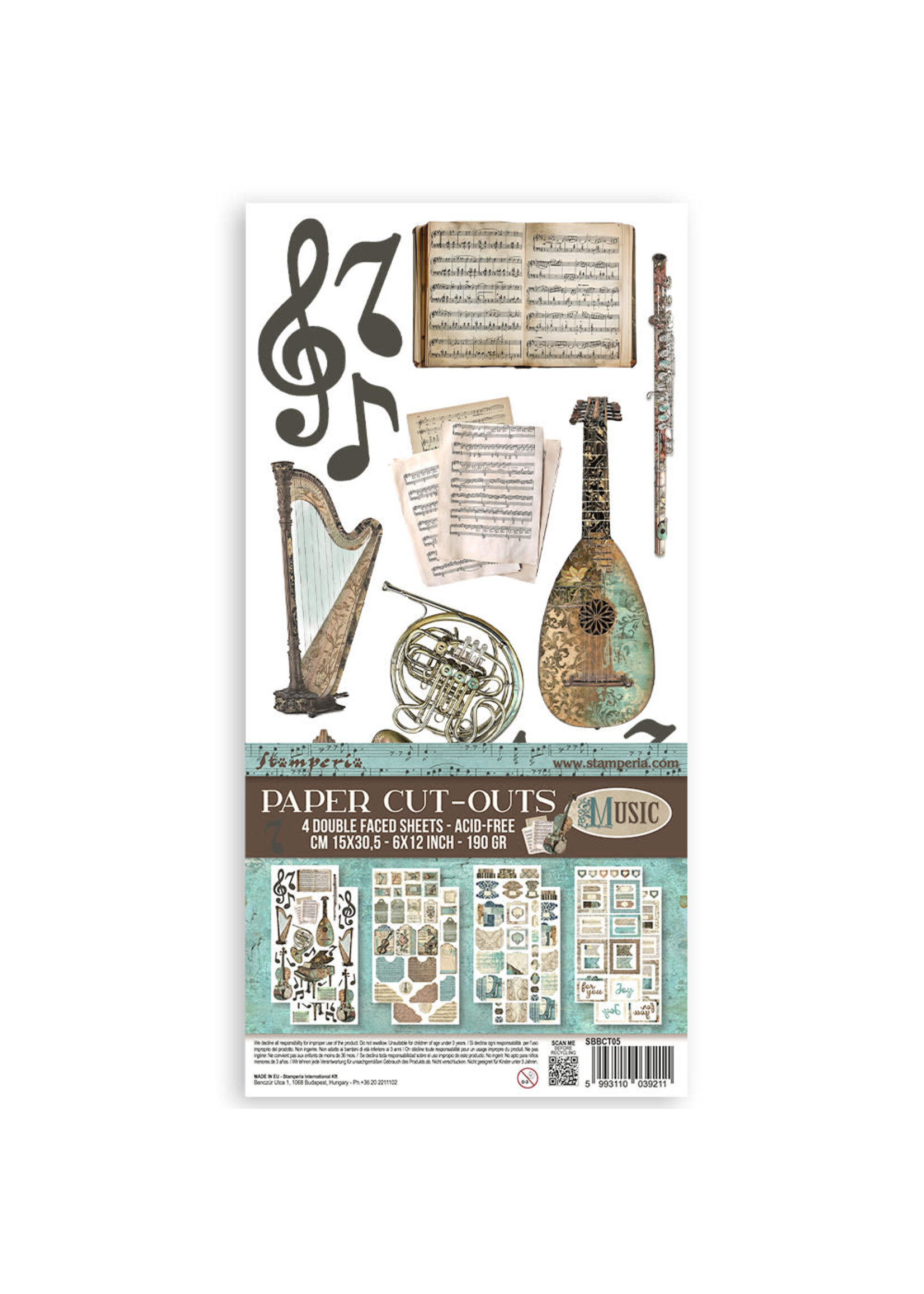 Papierknipsels 2 Double Face - 4 vellen cm. 15x30,5 - Muziek CME-code: SBBCT05