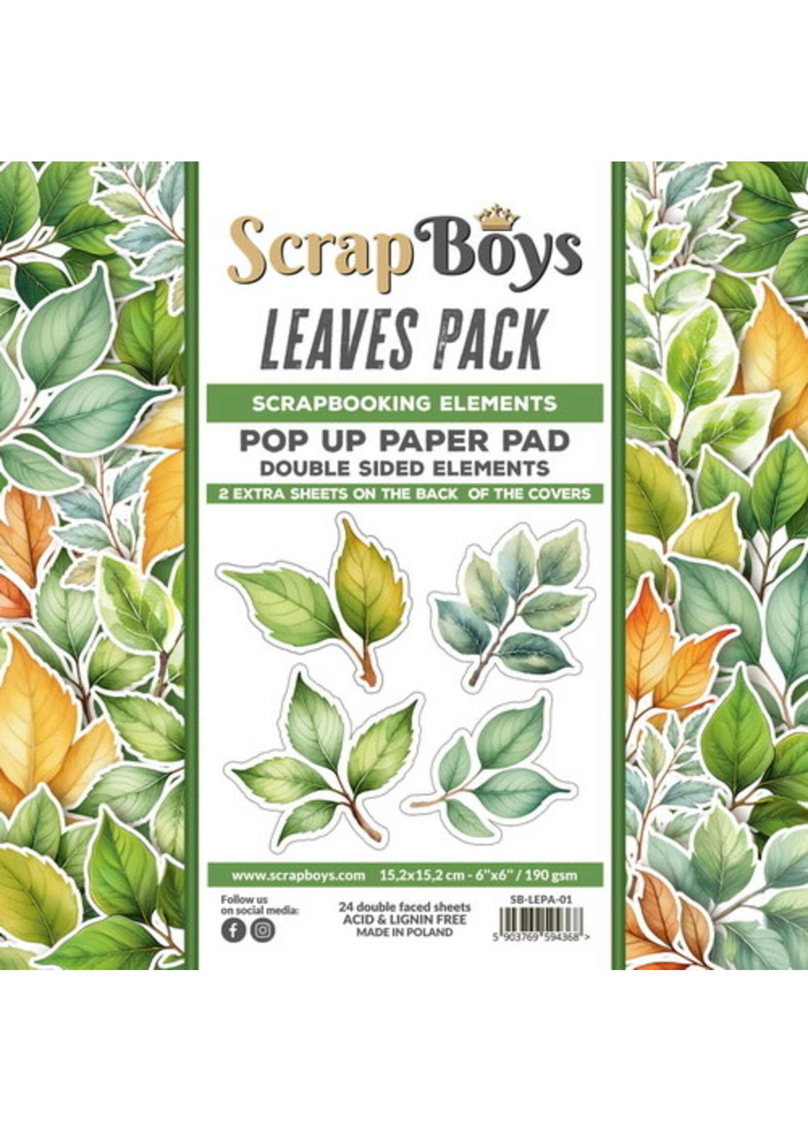 ScrapBoys Pop Up Paper Pad 15x15 cm Leaves Pack