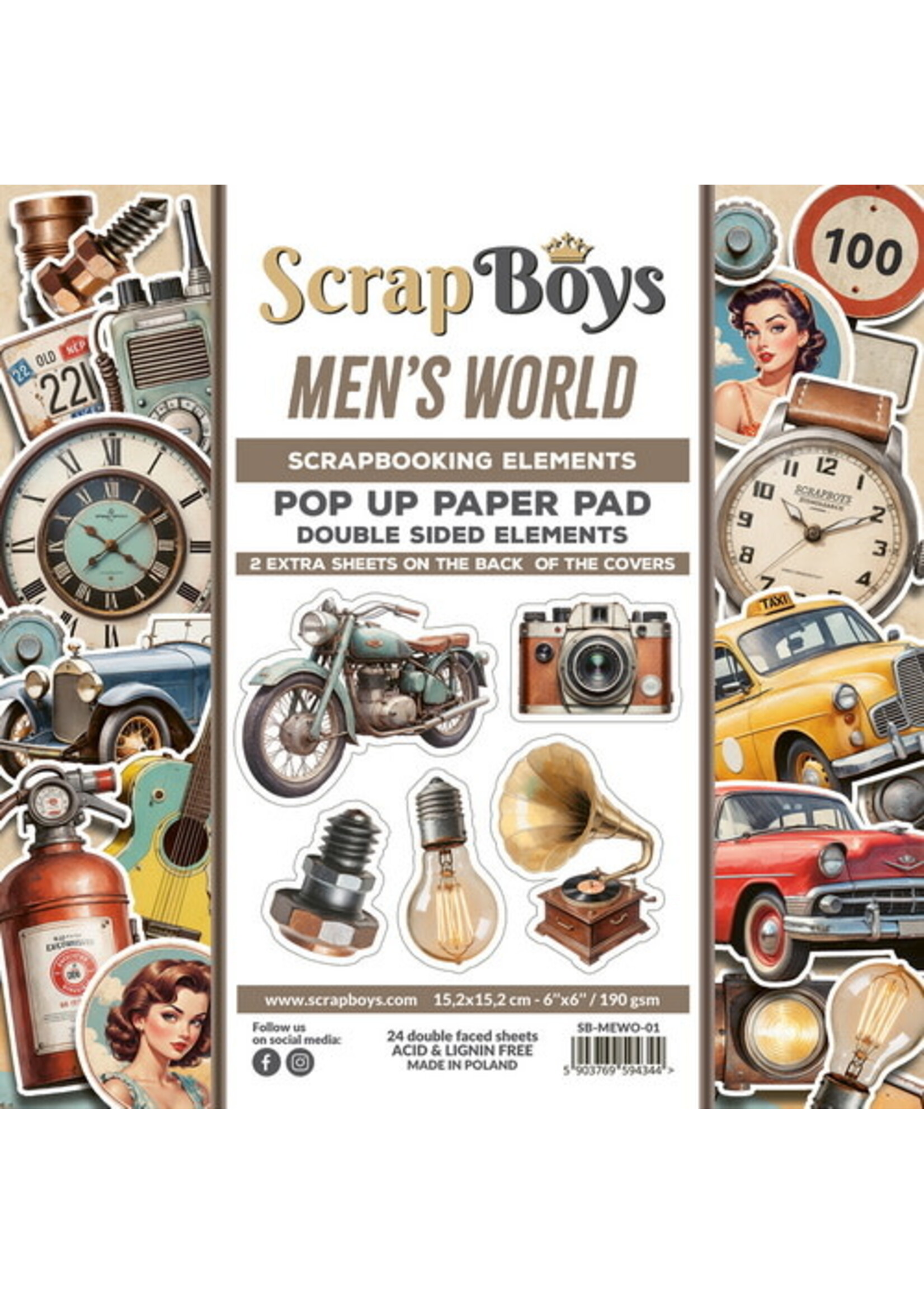 ScrapBoys Pop Up Paper Pad 15x15 cm Men's World