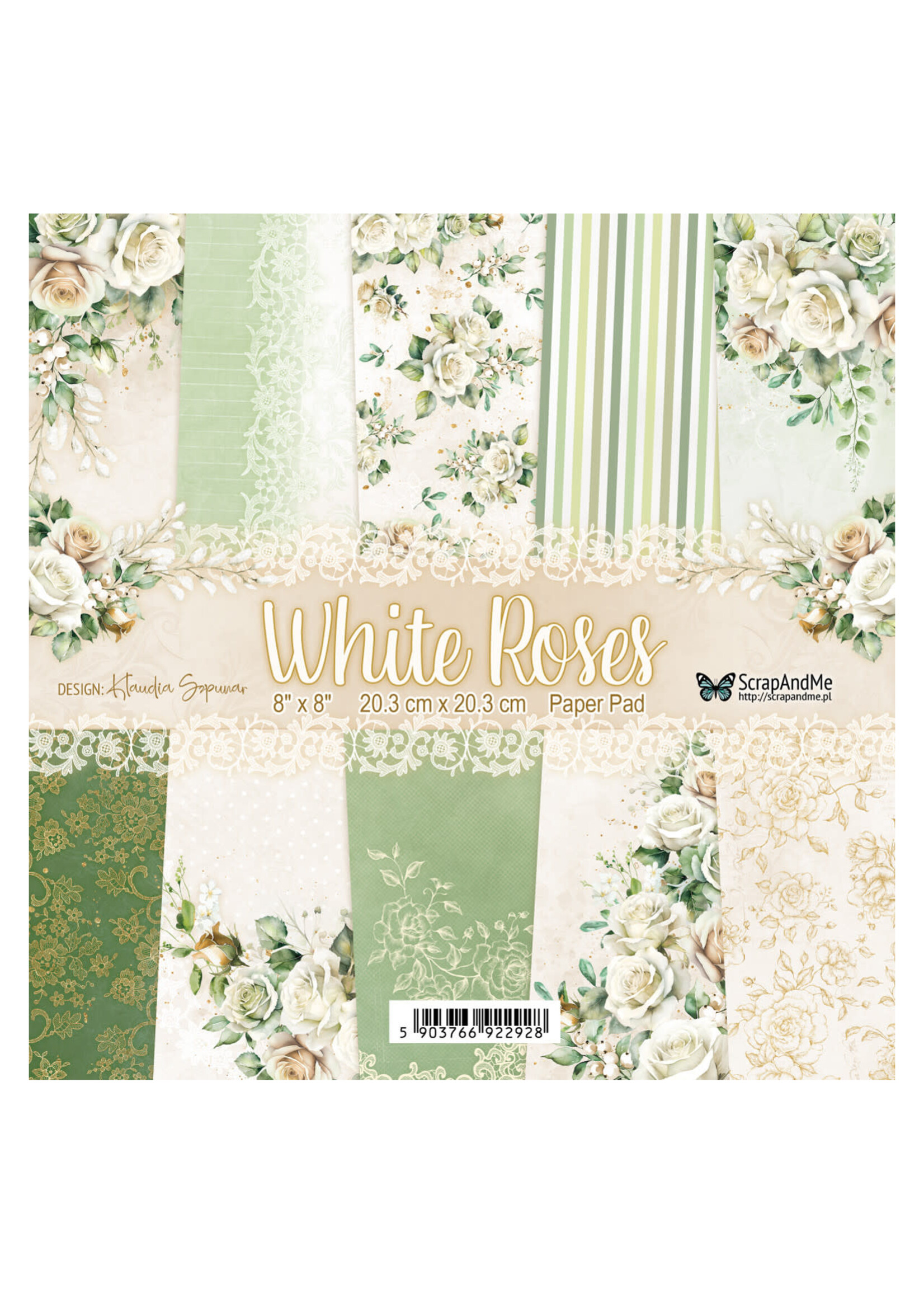 White Roses - 8" x 8" scrapbooking paper pack