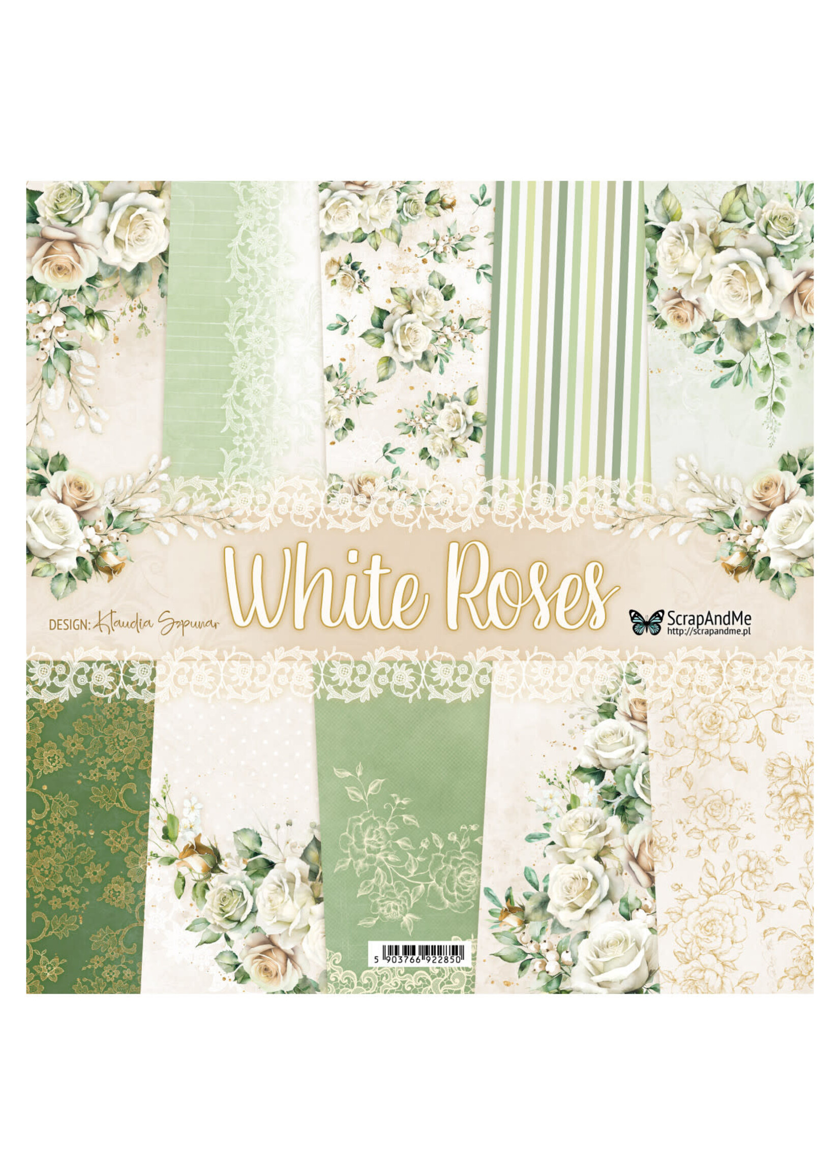 White Roses, 12" x 12" scrapbooking paper pack
