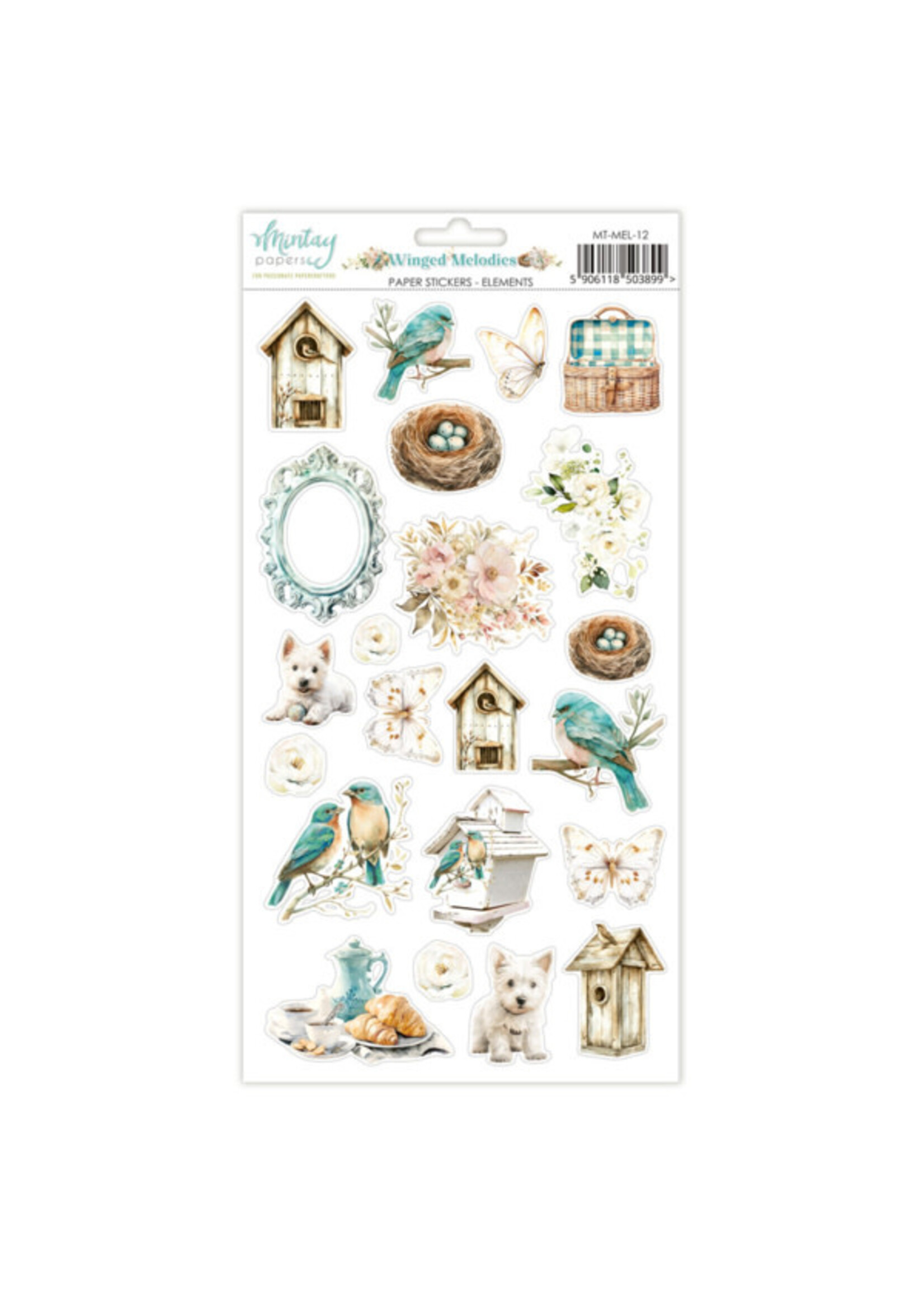 6 x 12 Papieren Stickers - Gevleugelde Melodieën - Elementen
