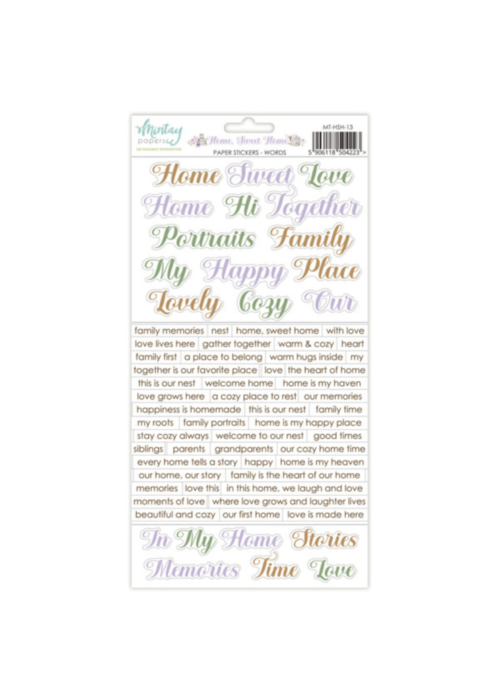 6 x 12 papieren Stickers - Home, Sweet Home - woorden