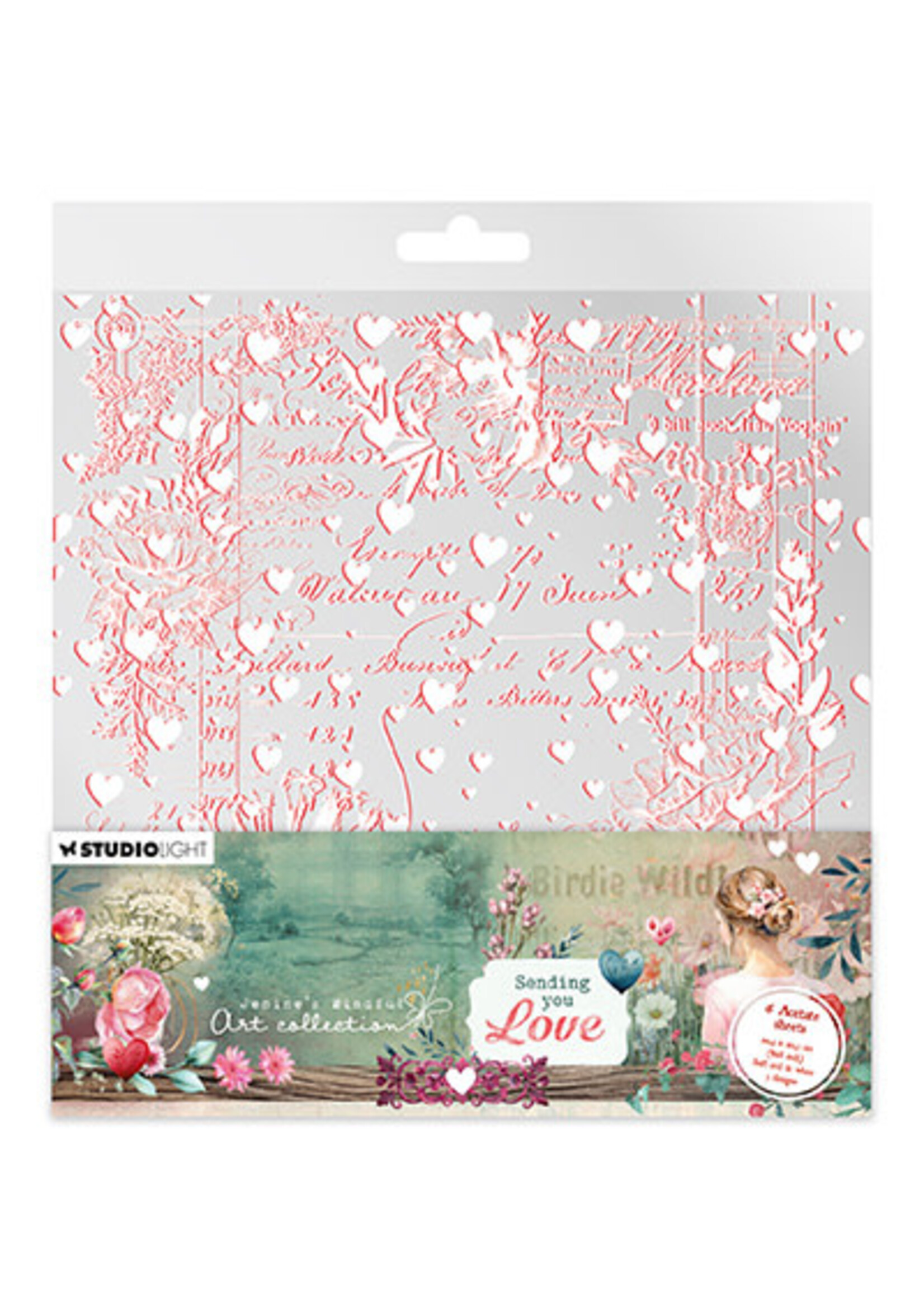 JMA-SYL-ACS12 - Acetate sheets White & Soft Red Sending You Love