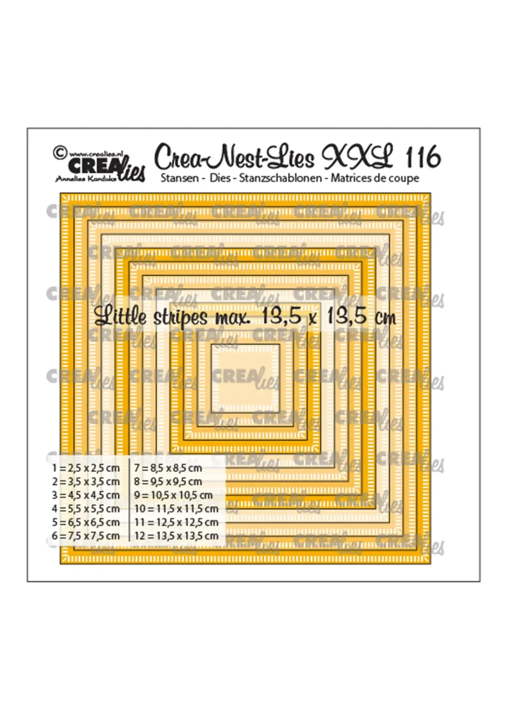 Crealies • Crea-Nest-Lies XXL snijmal Vierkanten met kleine streepjes Crealies CLNESTXXL116