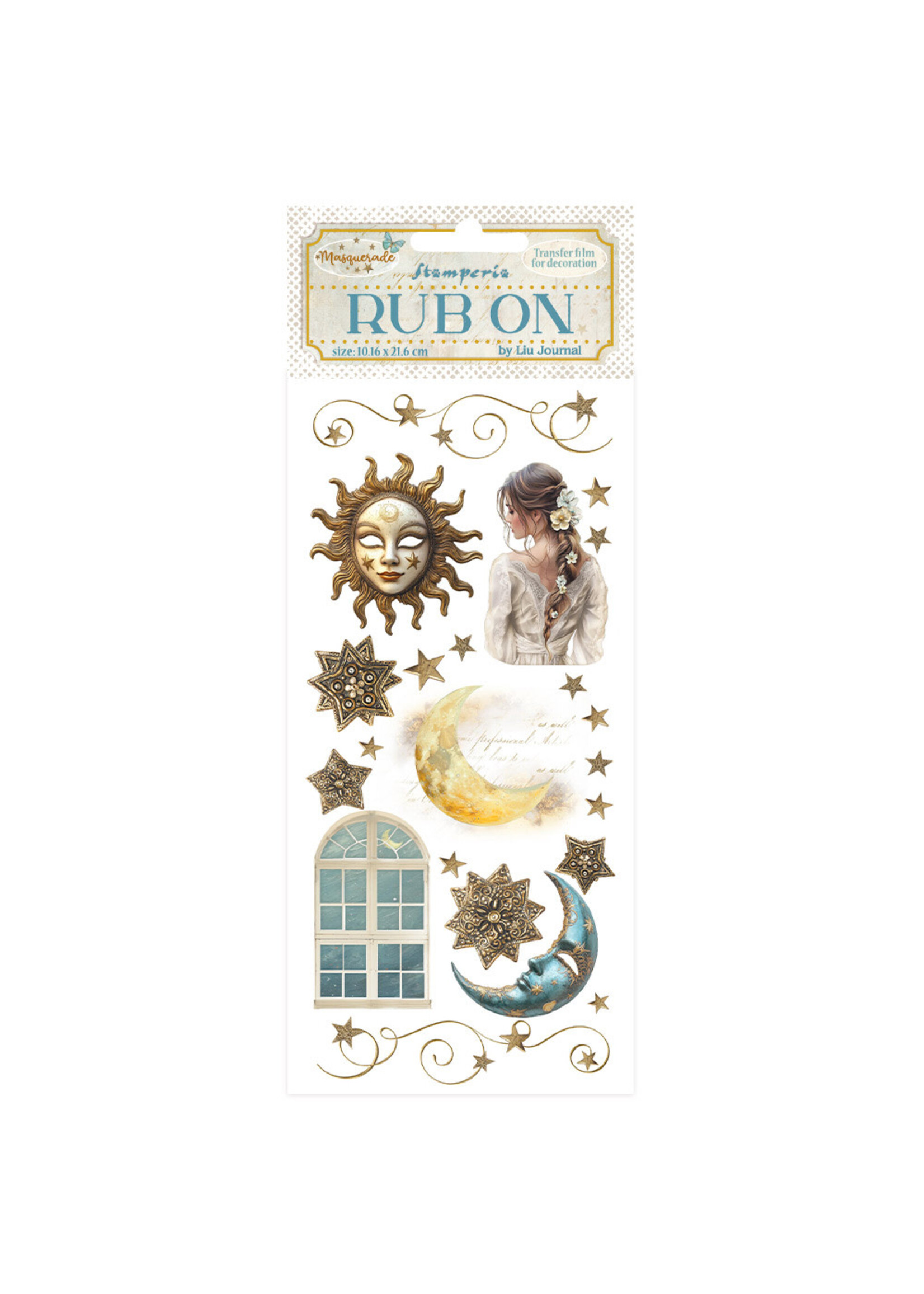 Rub-on cm 10,16x21,6 - Maskerade zon en maan CME-code: DFLRB136