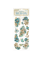 Rub-on cm 10,16x21,6 - Masquerade blauwe bloemen CME-code: DFLRB139