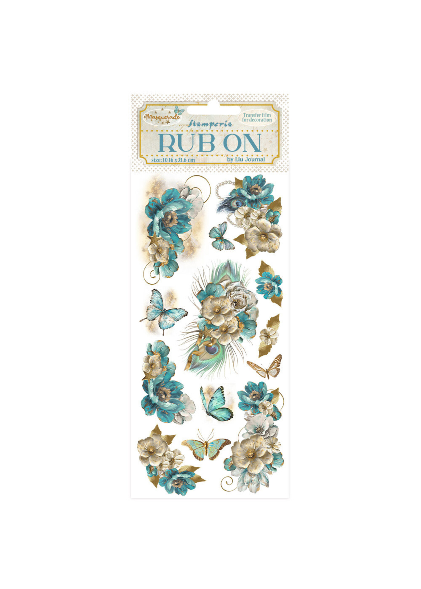 Rub-on cm 10,16x21,6 - Masquerade blauwe bloemen CME-code: DFLRB139