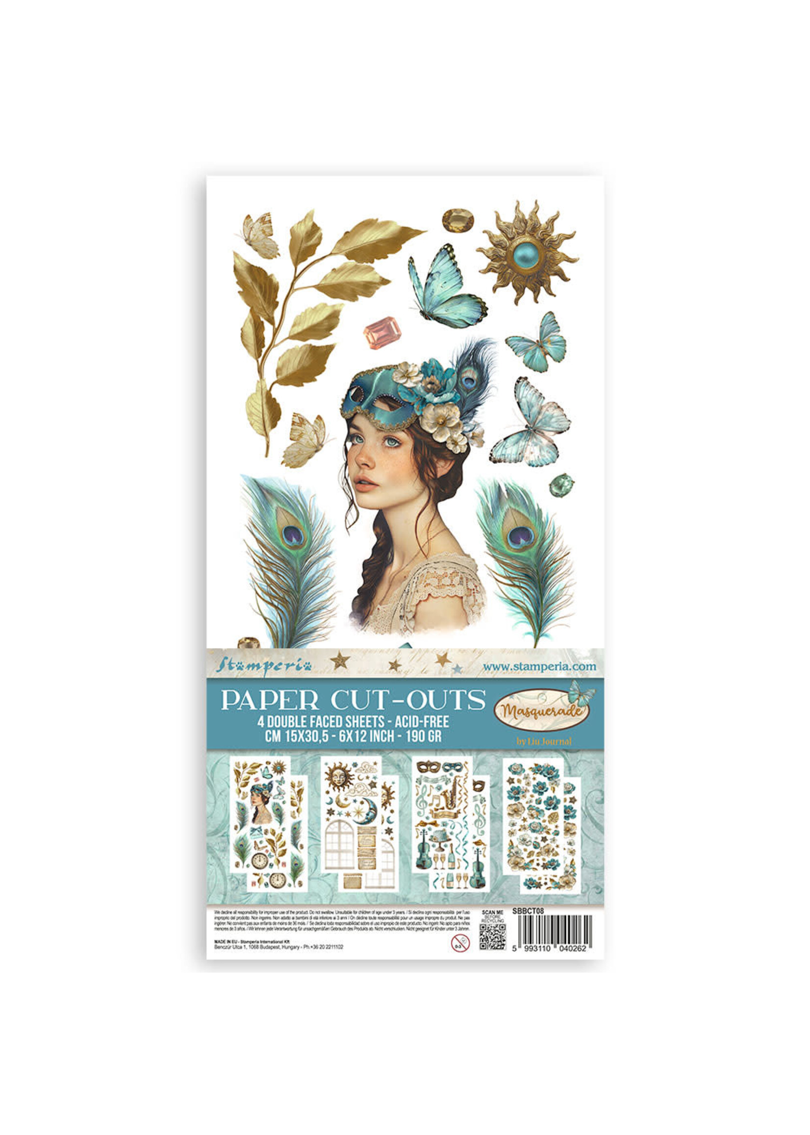 Papierknipsels Double Face - 4 vellen cm. 15x30,5 - Masquerade CME-code: SBBCT08