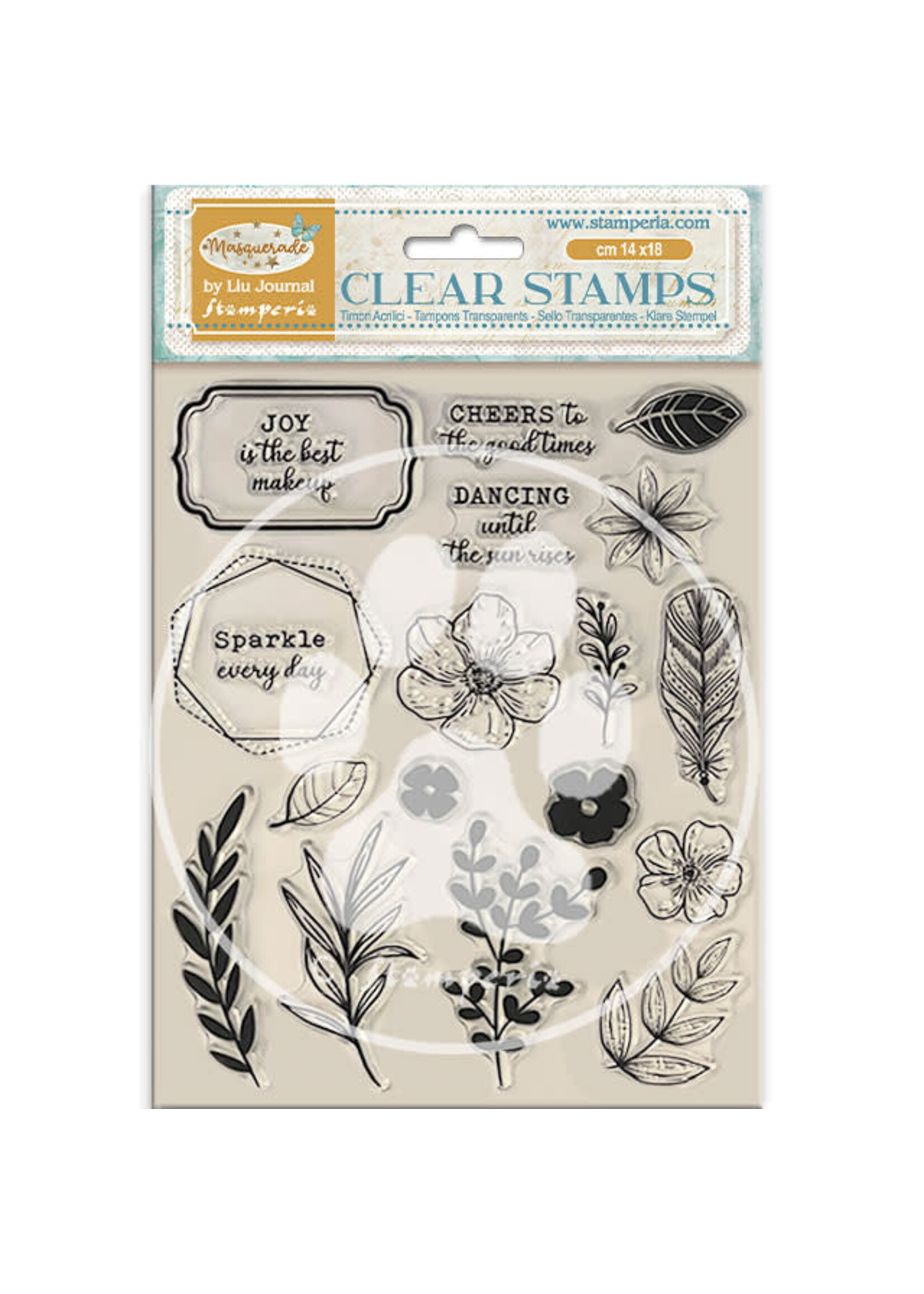 Acrylstempel cm 14x18 - Masquerade bloemen en bladeren CME-code: WTK214