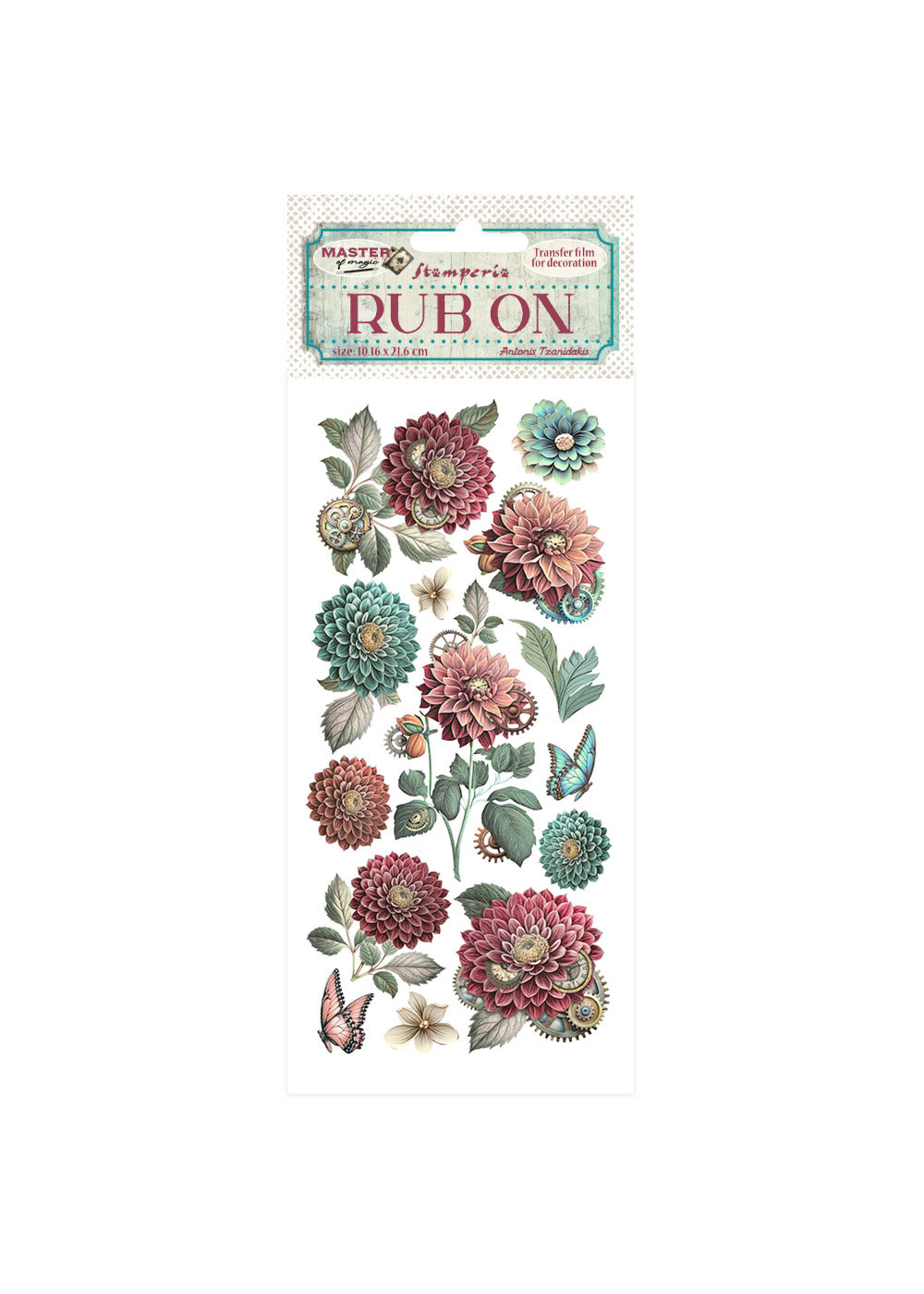 Rub-on cm 10,16x21,6 - Meester van de Toverkunst pioenroos CME-code: DFLRB142