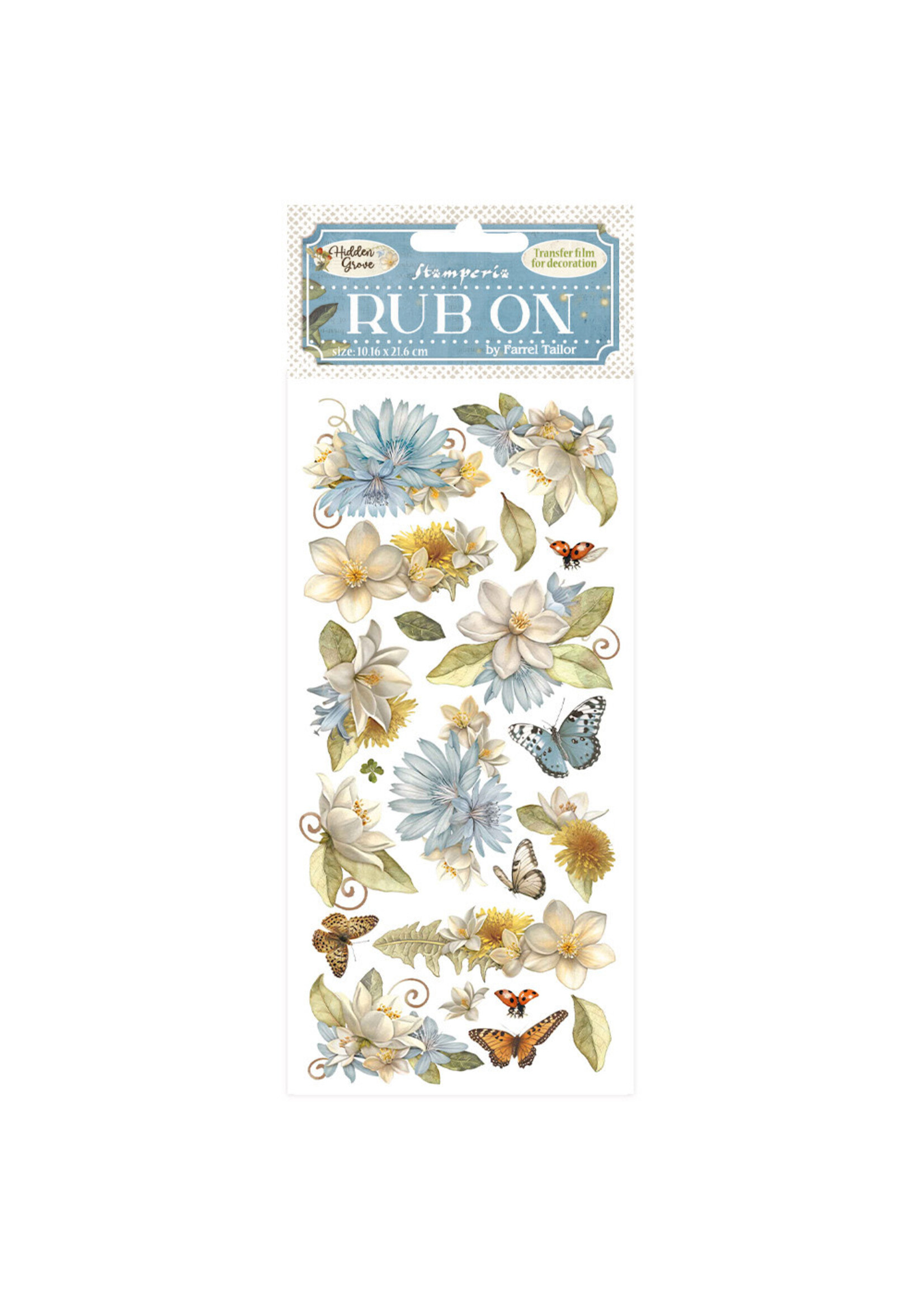 Rub-on cm 10,16x21,6 - Hidden Grove bloemen en vlinder CME-code: DFLRB148