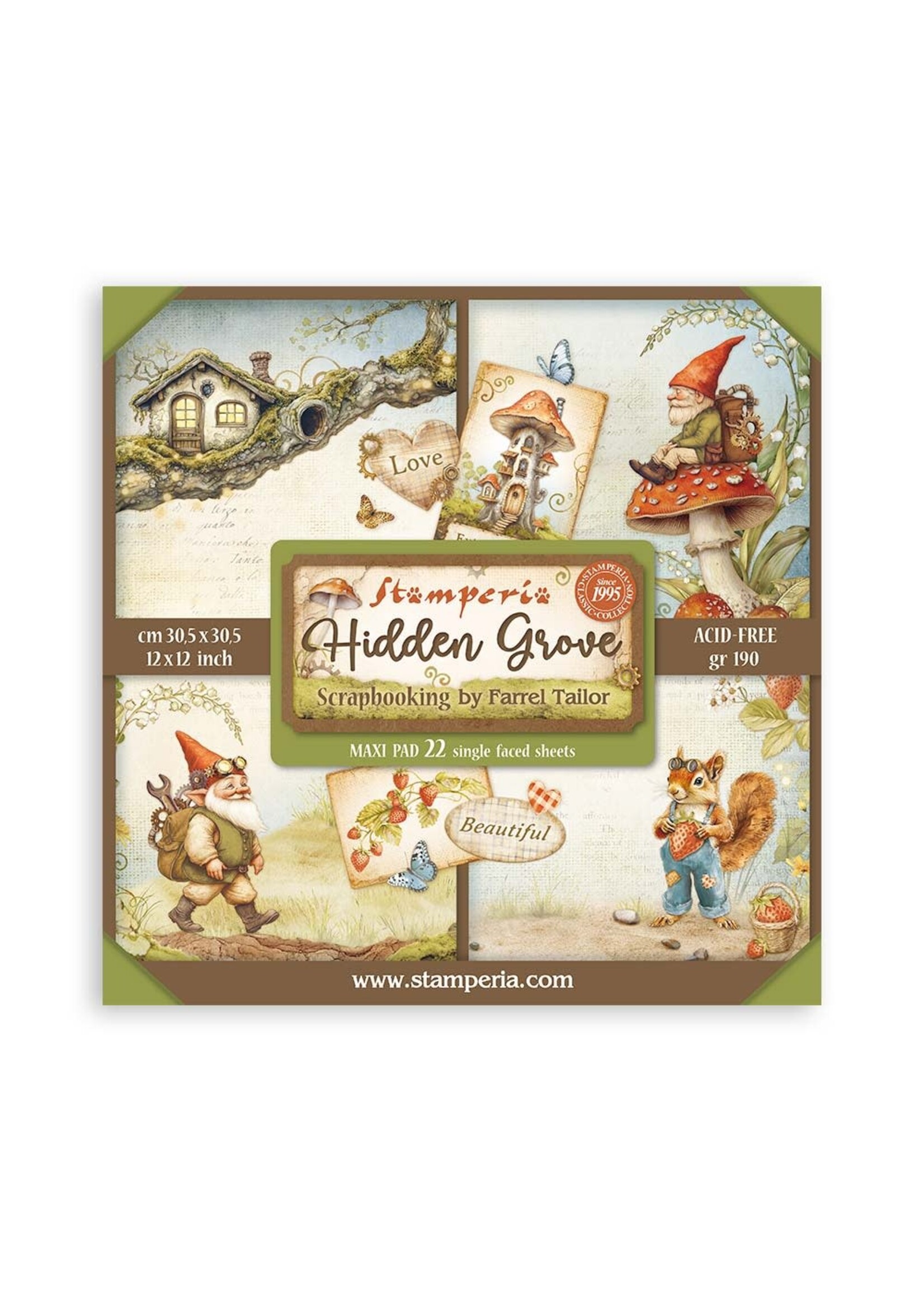 Scrapbooking Pad 22 vellen cm 30,5x30,5 (12"x12") Enkelzijdig - Hidden Grove CME-code: SBBXLB22