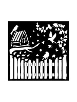 sjabloon cm 18X18 - House of Roses schutting en vogels CME-code: KSTDQ122