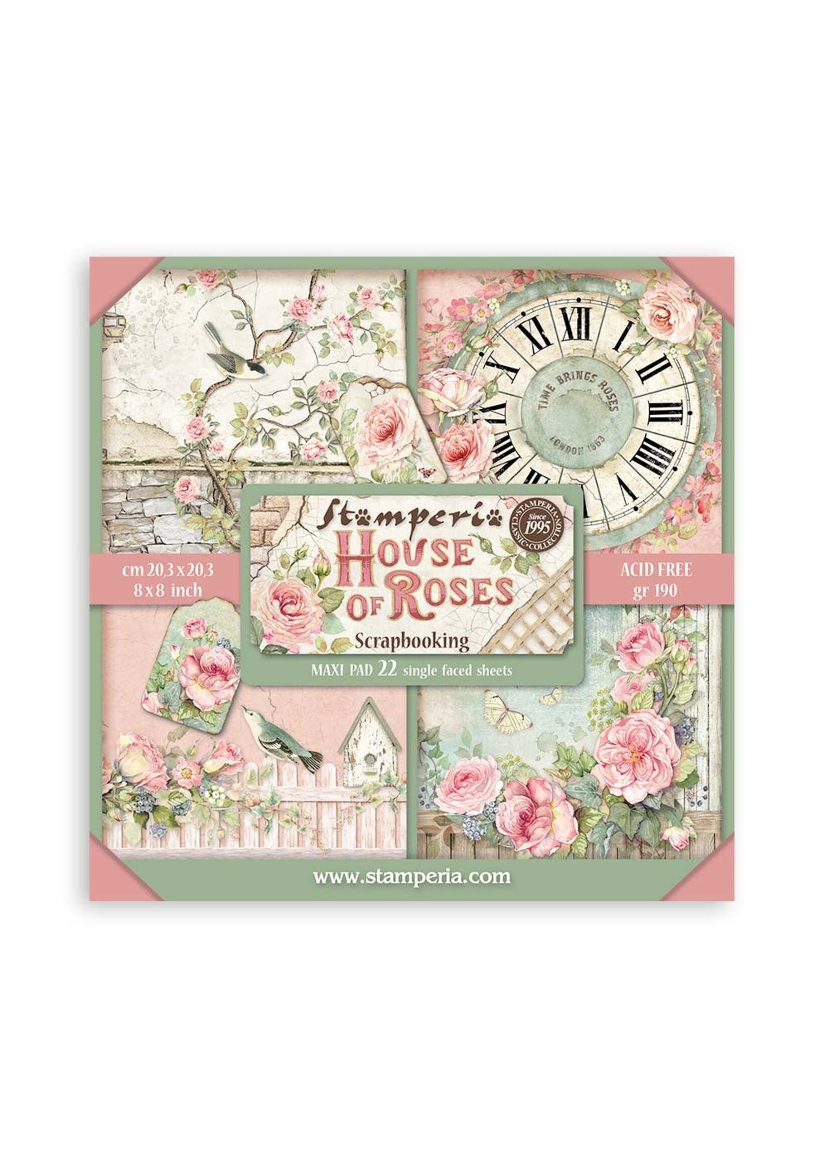 Scrapbooking Pad 22 vellen cm 20,3X20,3 (8"X8") Enkelzijdig Huis van Rozen CME-code: SBBSXB11