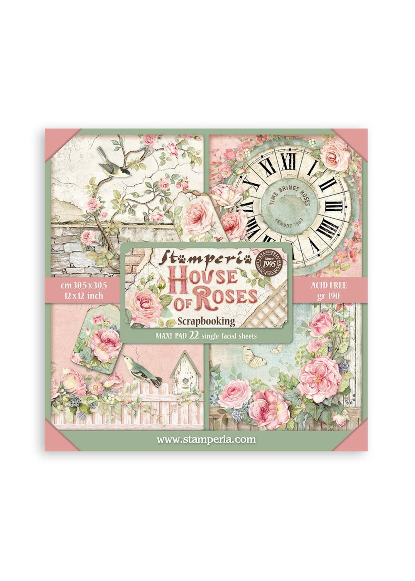 Scrapbooking Pad 22 vellen cm 30,5x30,5 (12"x12") Enkelzijdig - House of Roses CME-code: SBBXLB23
