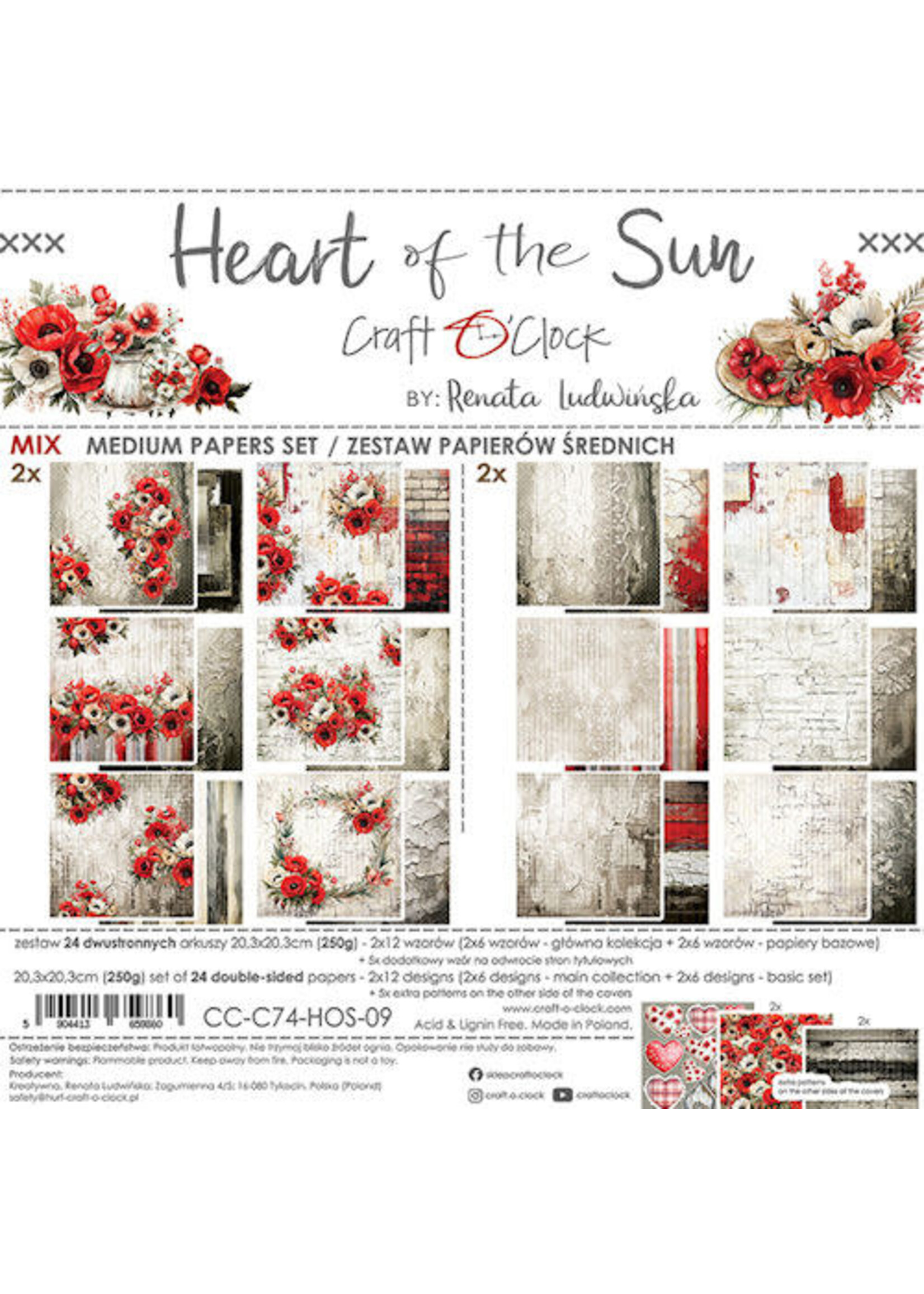 Set of Mix Papers 20x20 cm Heart of the Sun