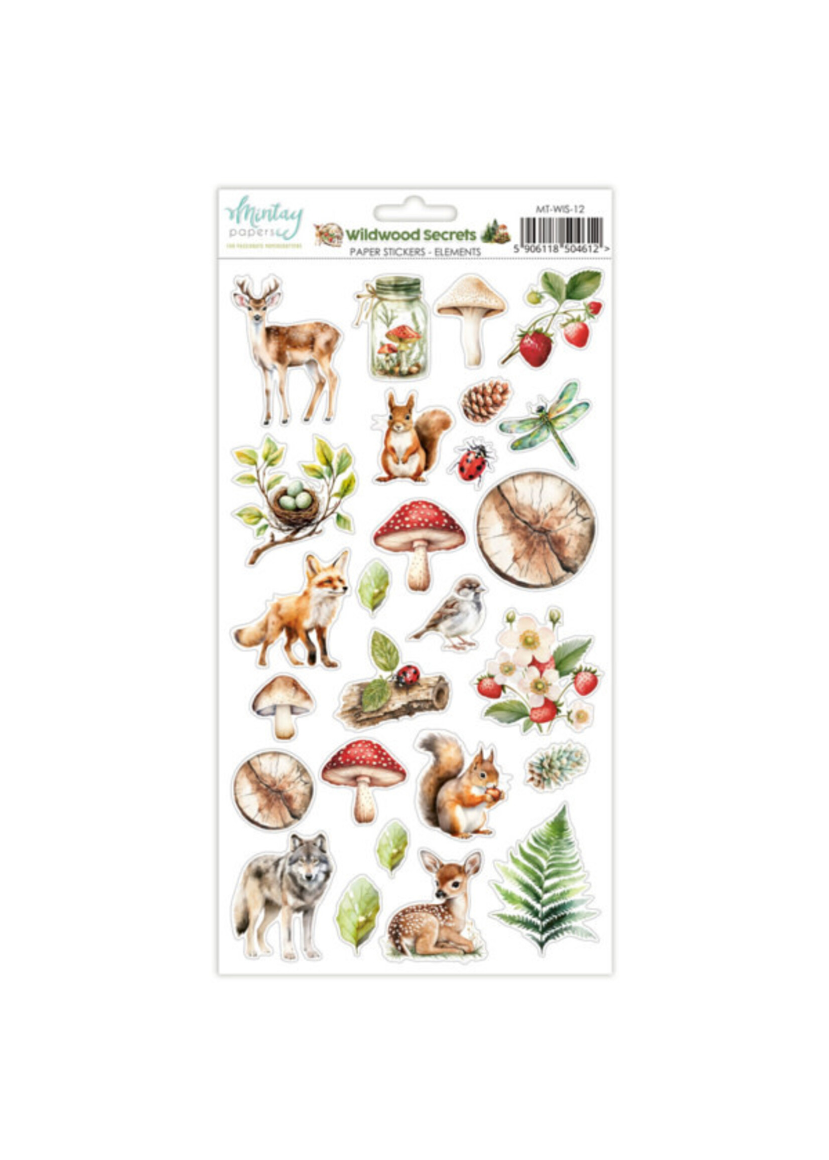 6 x 12 Papieren Stickers - Wildwood Secrets - Elementen