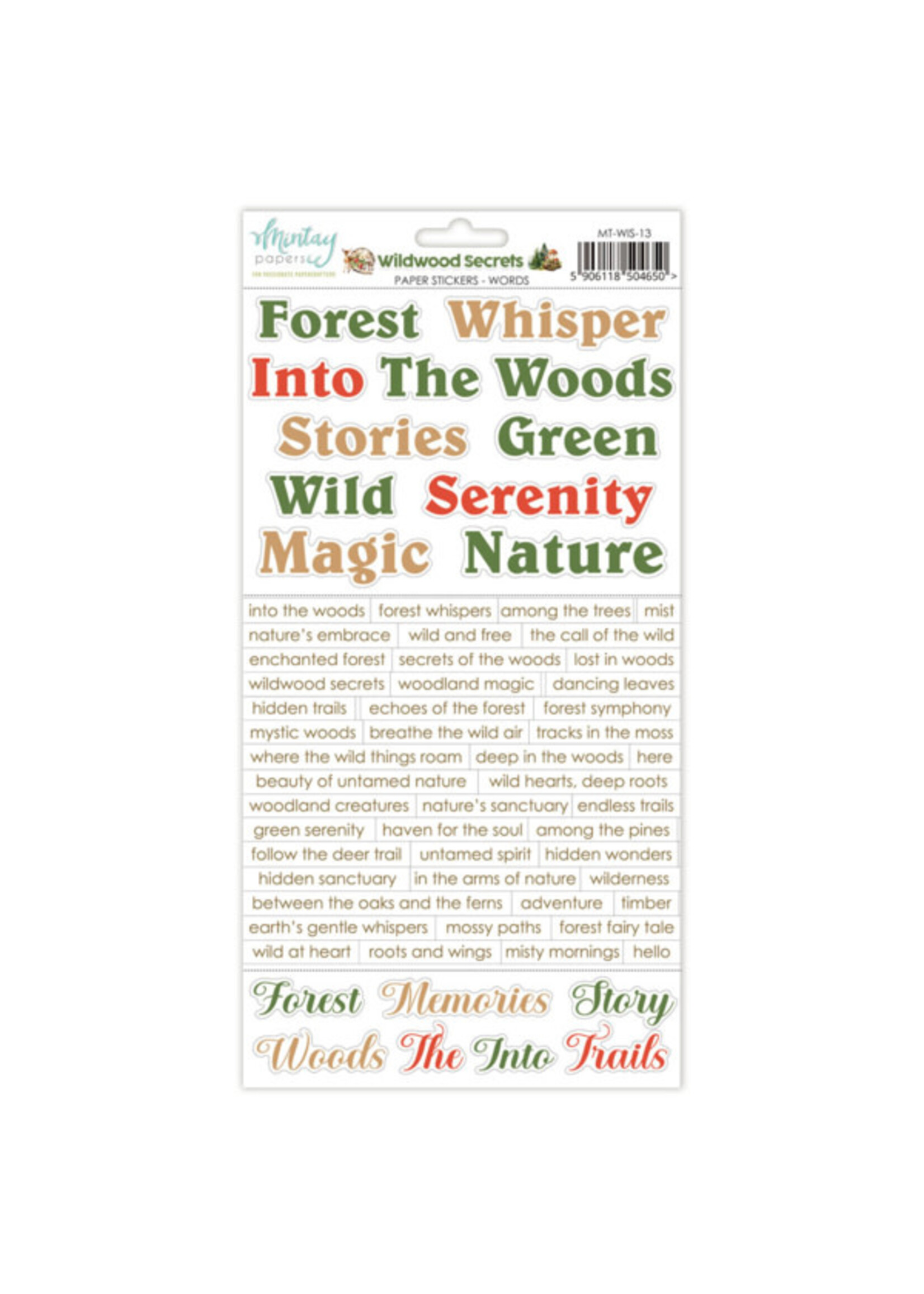 6 x 12 Papieren Stickers - Wildwood Secrets - Woorden