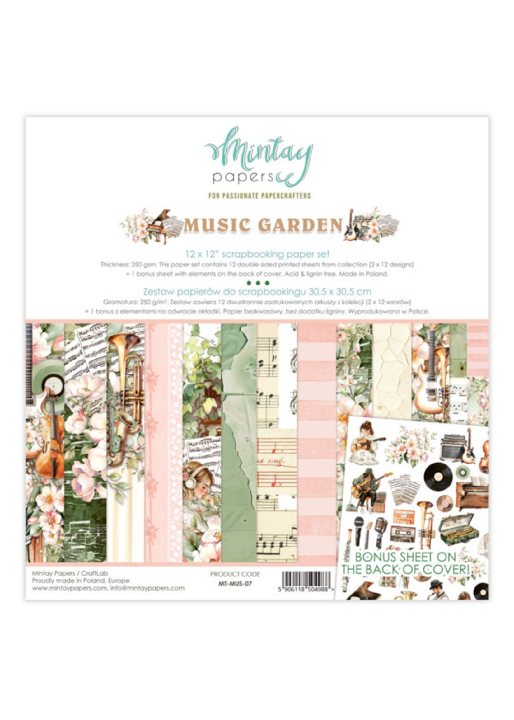 12 x 12 Papier Set - Muziek Tuin