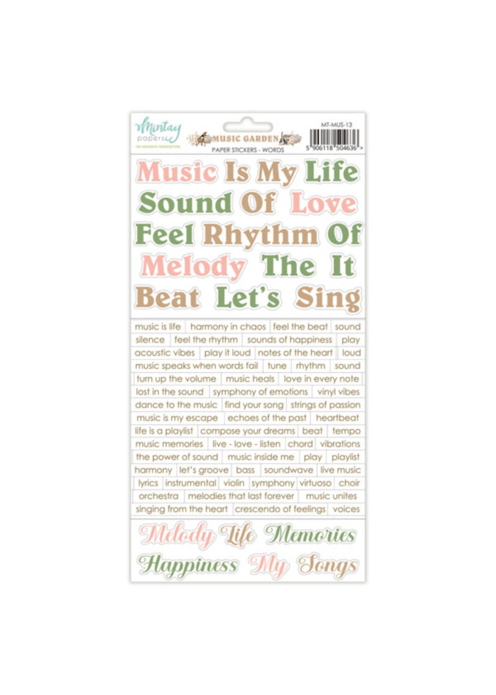 6 x 12 Papieren Stickers - Muziektuin - Woorden
