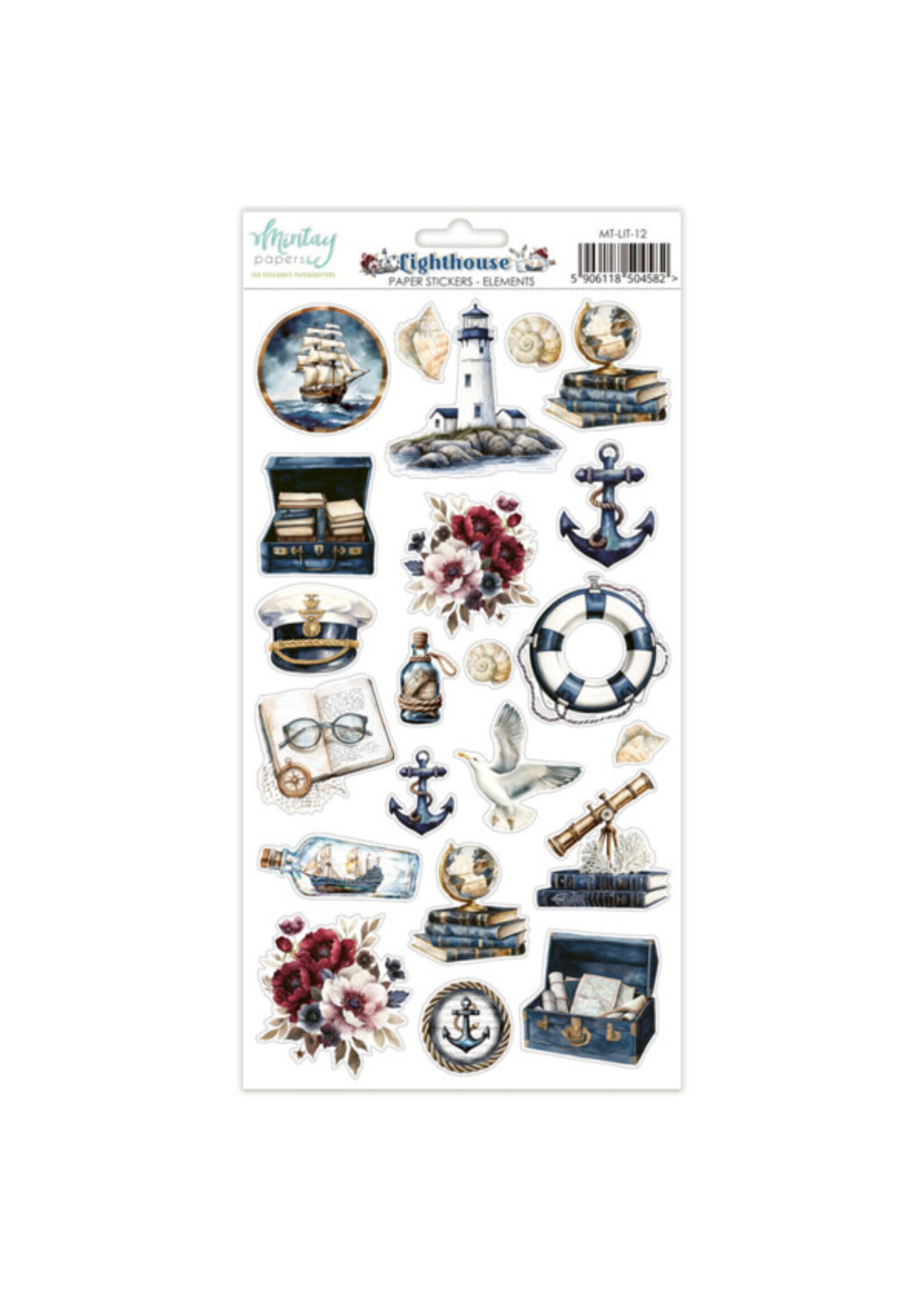6 x 12 Papieren Stickers - Vuurtoren - Elementen