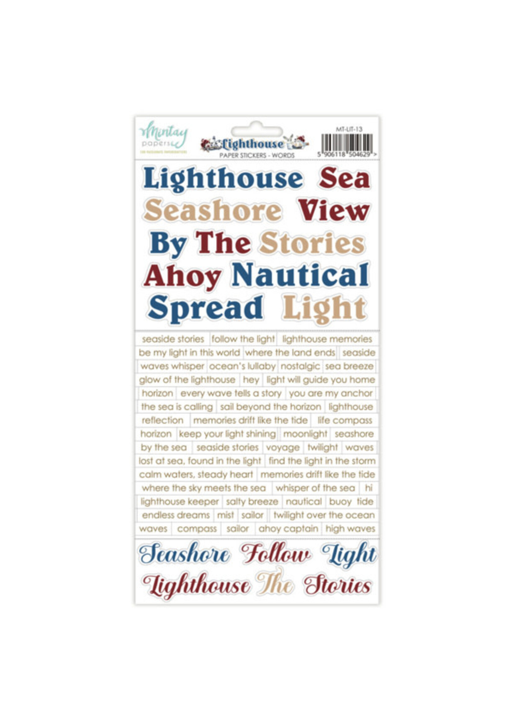 6 x 12 Papieren Stickers - Vuurtoren - Woorden
