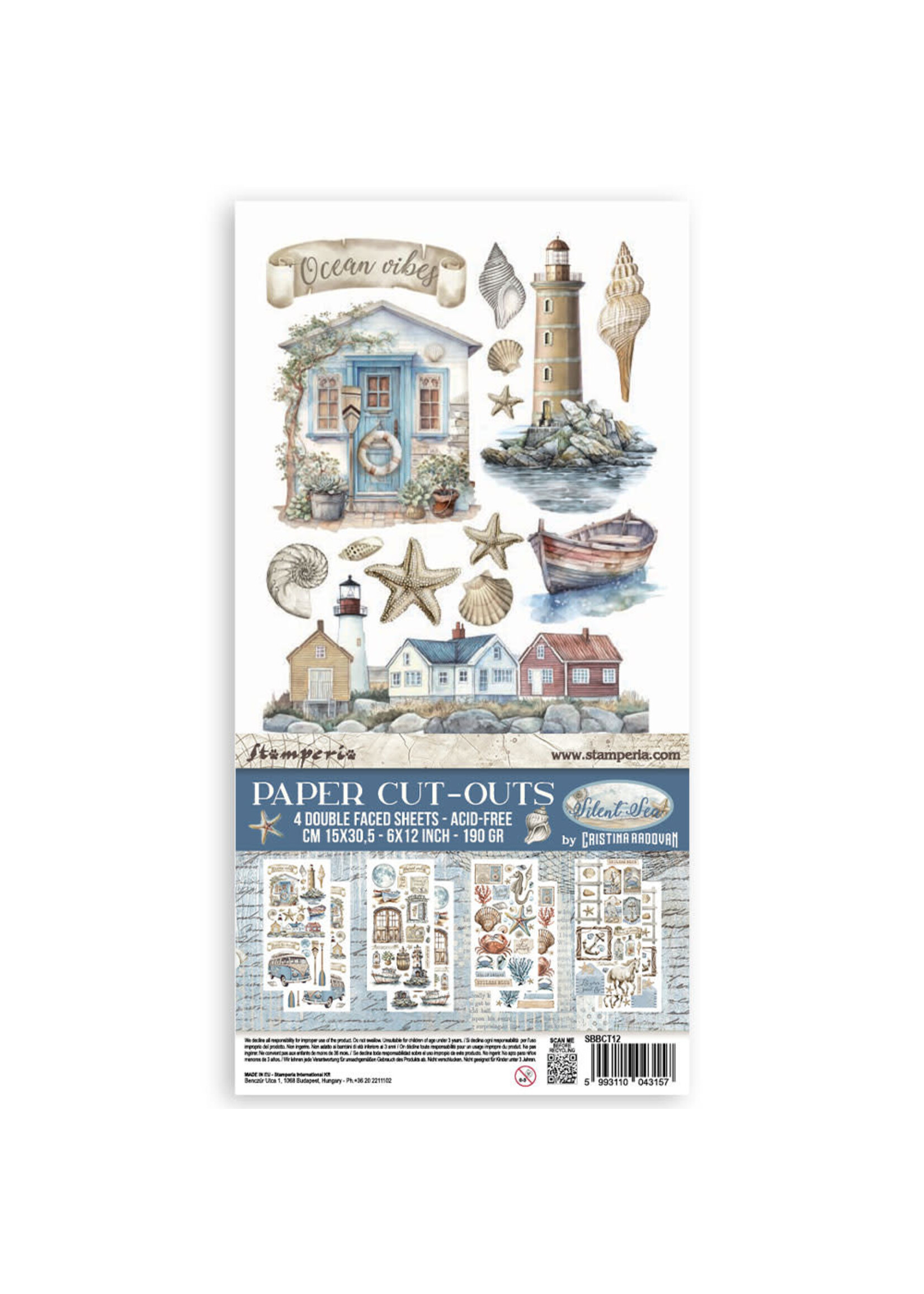 Papierknipsels 2 Dubbelzijdig - 4 vellen cm. 15x30,5 - Silent Sea CME-code: SBBCT12