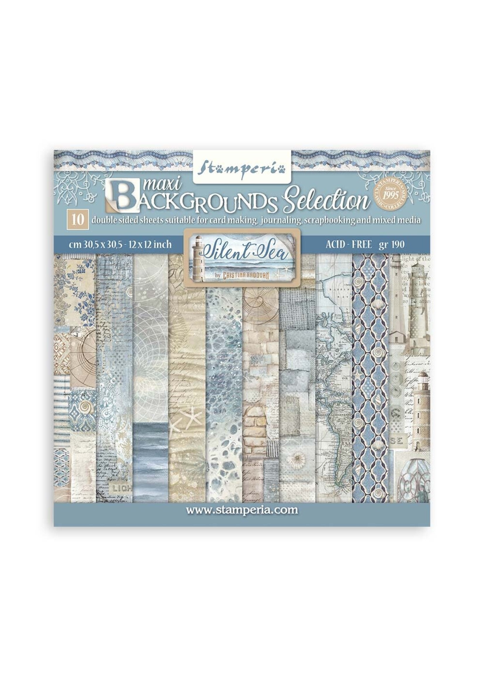 Scrapbooking Pad 10 vellen cm 30,5x30,5 (12"x12") Maxi Achtergrond selectie - Silent Sea CME-code: SBBL170