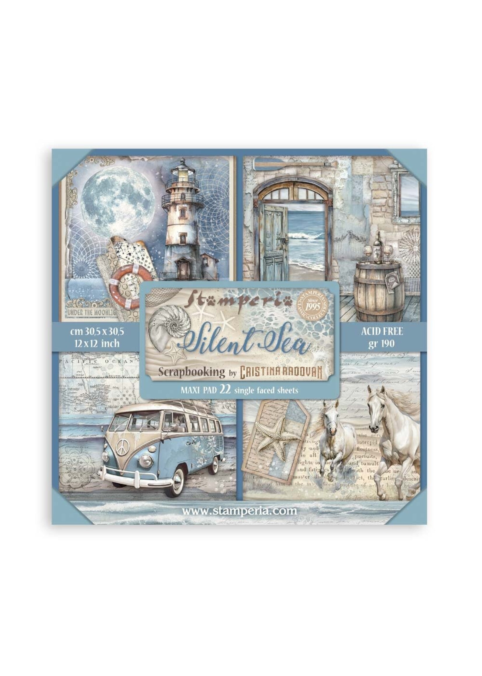 Scrapbooking Pad 22 vellen cm 30,5x30,5 (12"x12") Enkelzijdig - Silent Sea CME-code: SBBXLB24