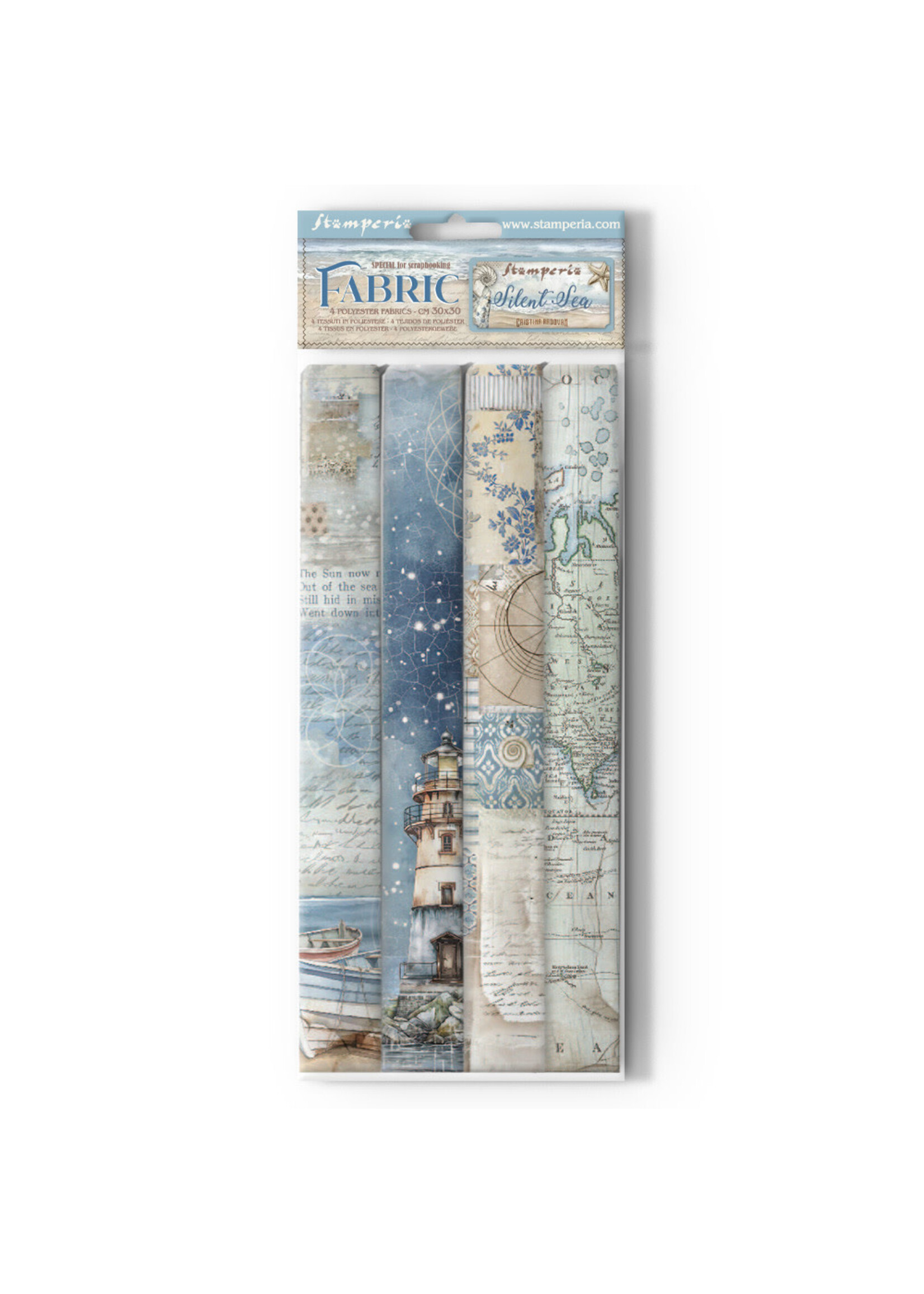 Pak 4 vellen stof cm 30x30 - Silent Sea CME-code: SBPLT45