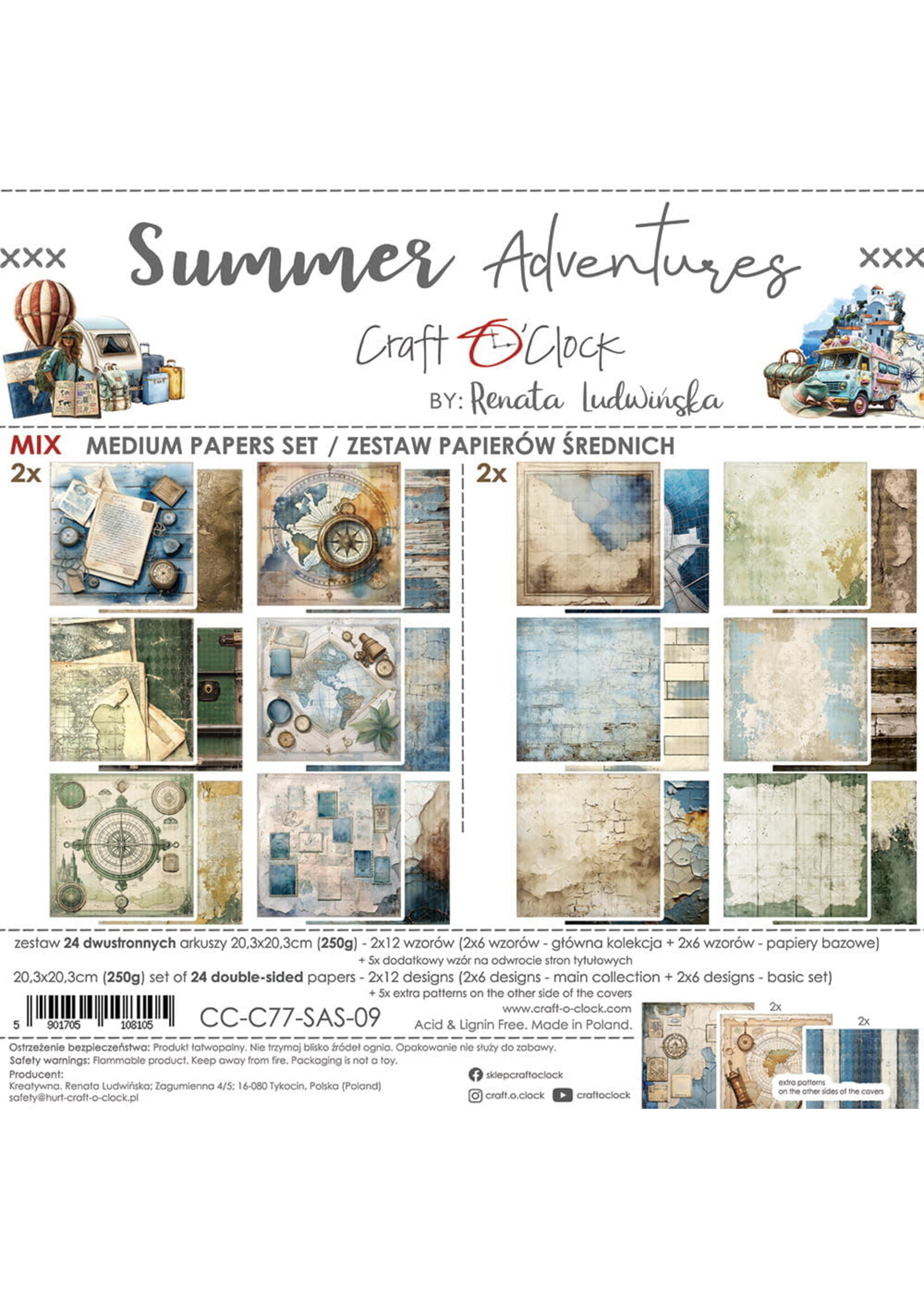 SUMMER ADVENTURES - een set papier 20,3x20,3cm - MIX