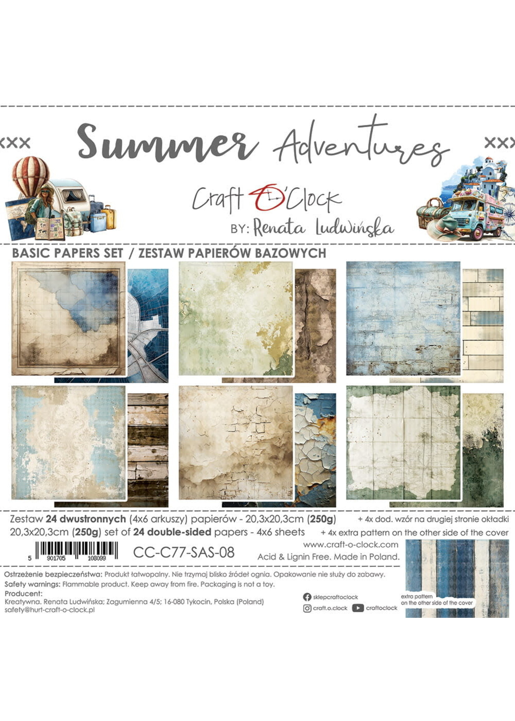 SUMMER ADVENTURES - een set papier 20,3x20,3cm - BASIC