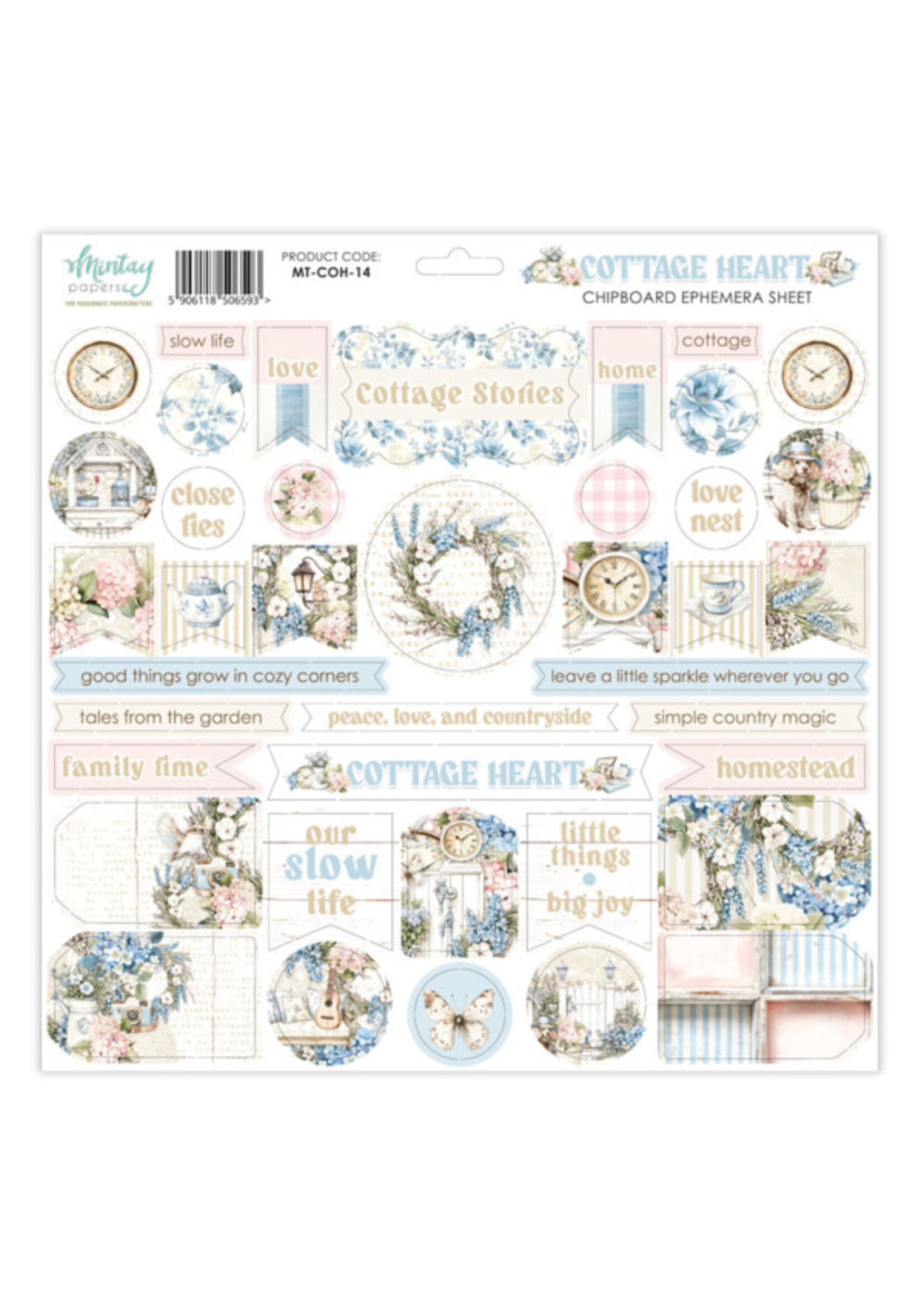 12 x 12 Chipboard Ephemera Sheet - Cottage Heart