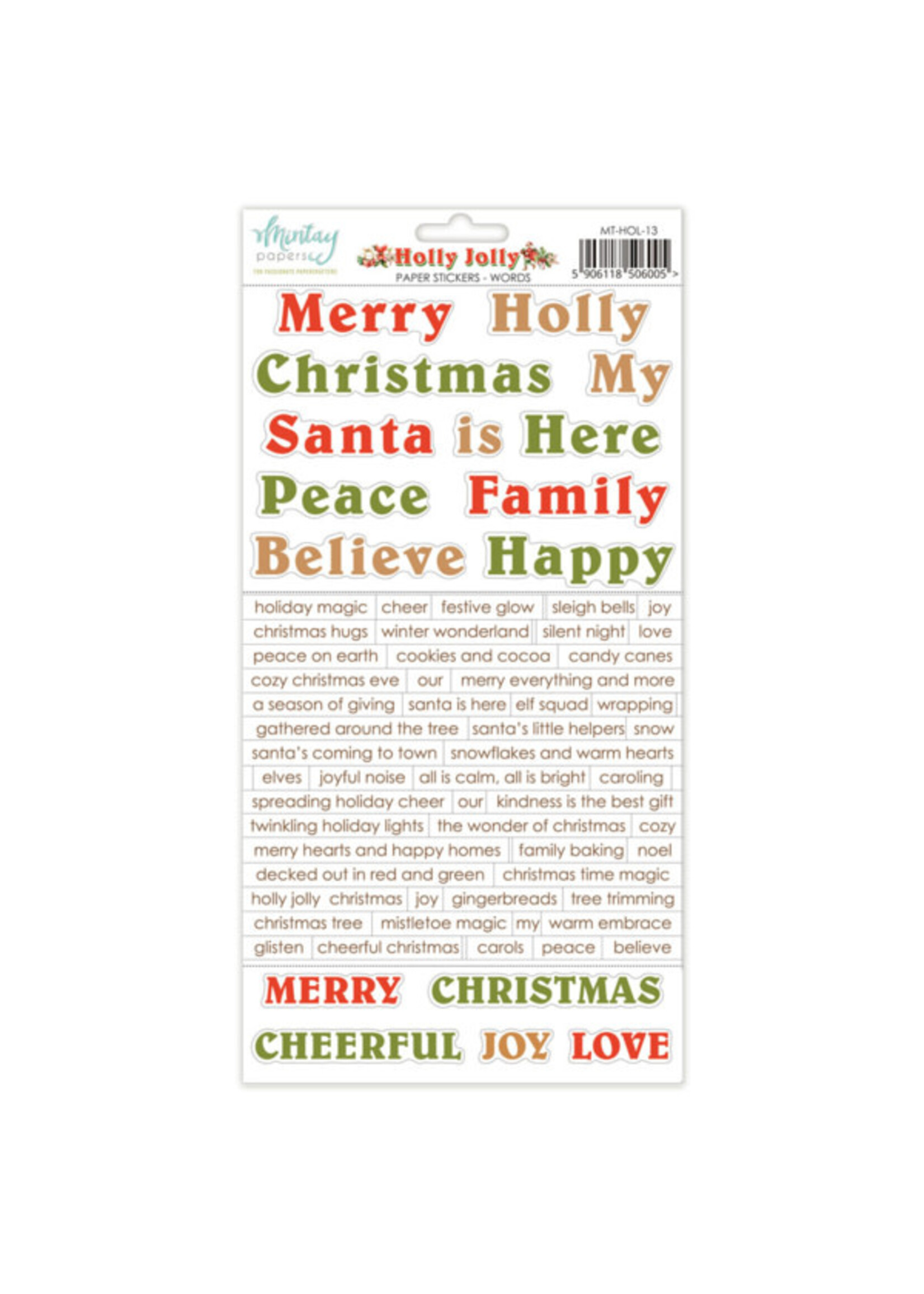 6 x 12 Paper Stickers - Holly Jolly - Words