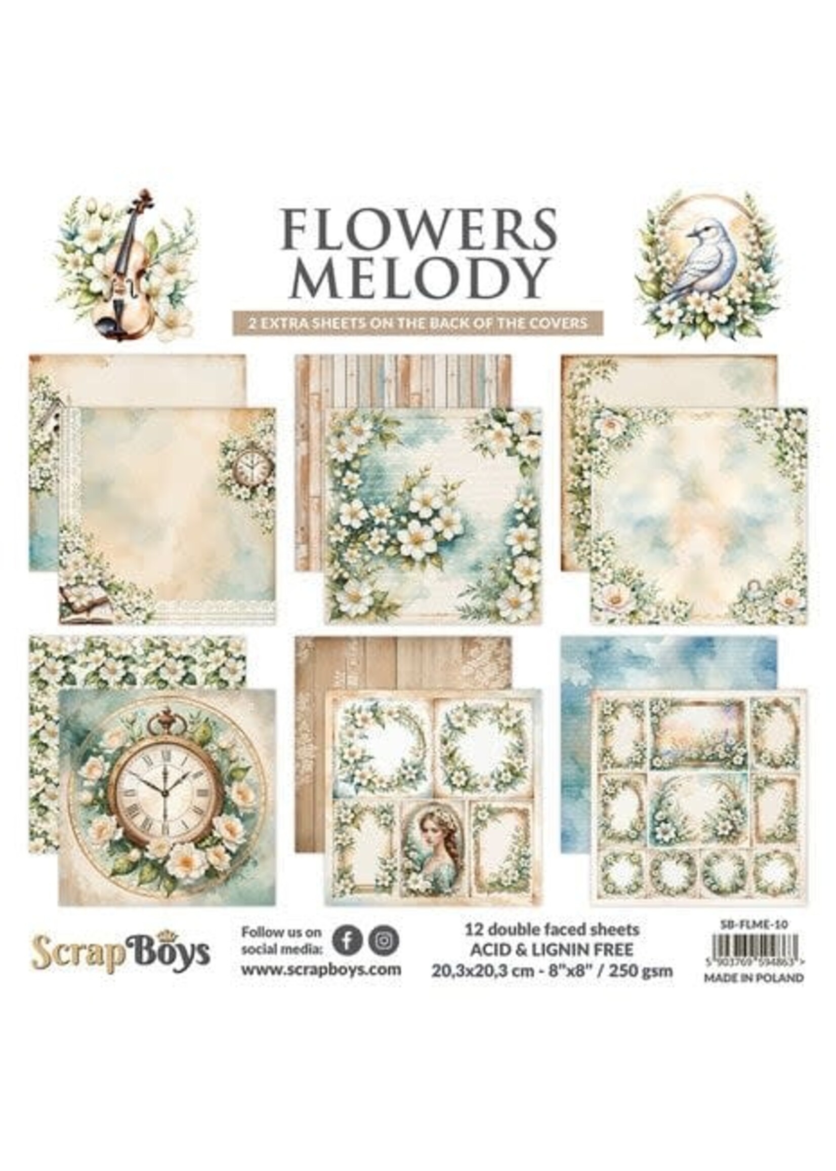 Flowers Melody 8x8 Inch Paper Pad (SB-FLME-10)