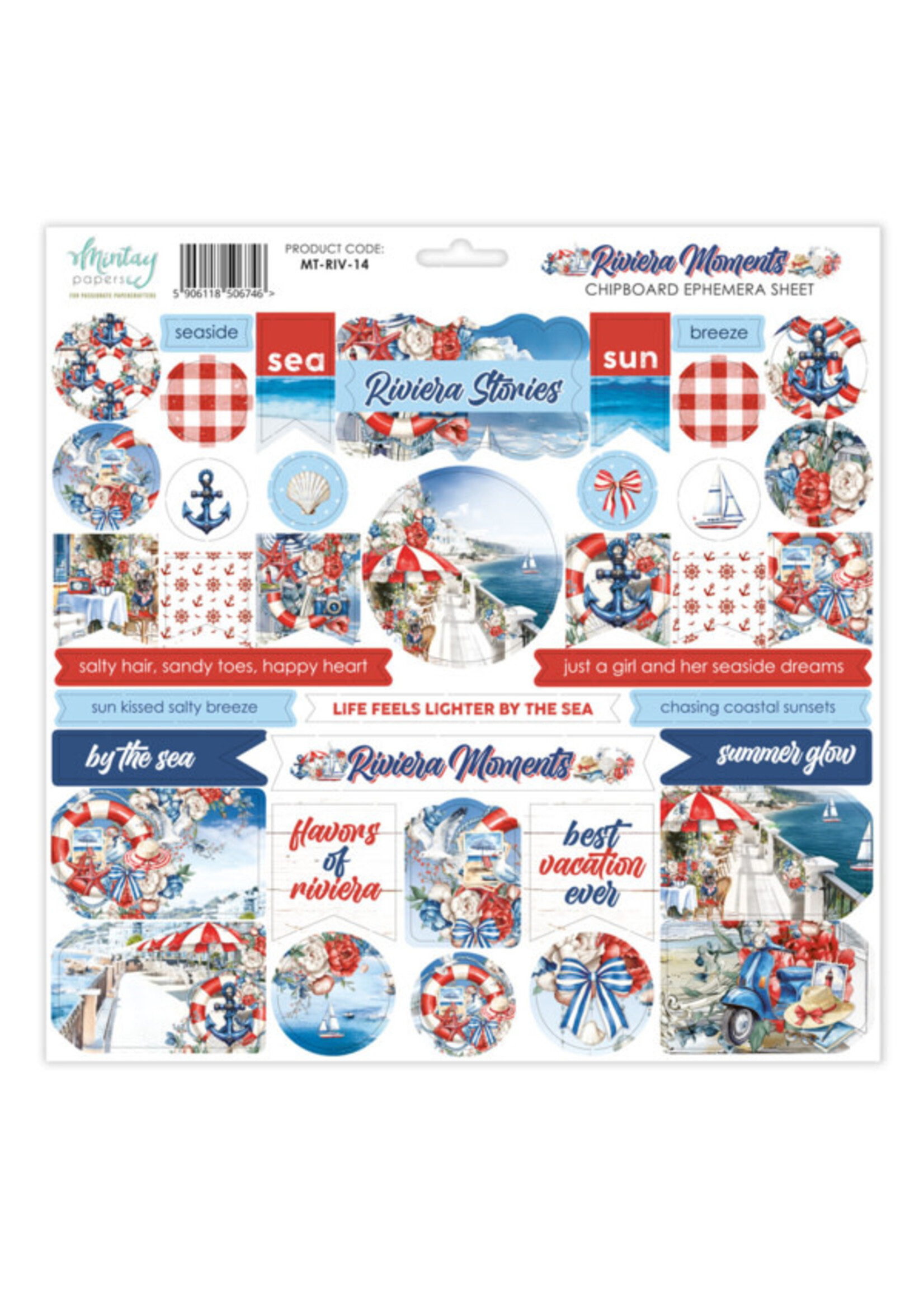 12 x 12 Chipboard Ephemera Sheet - Riviera Moments