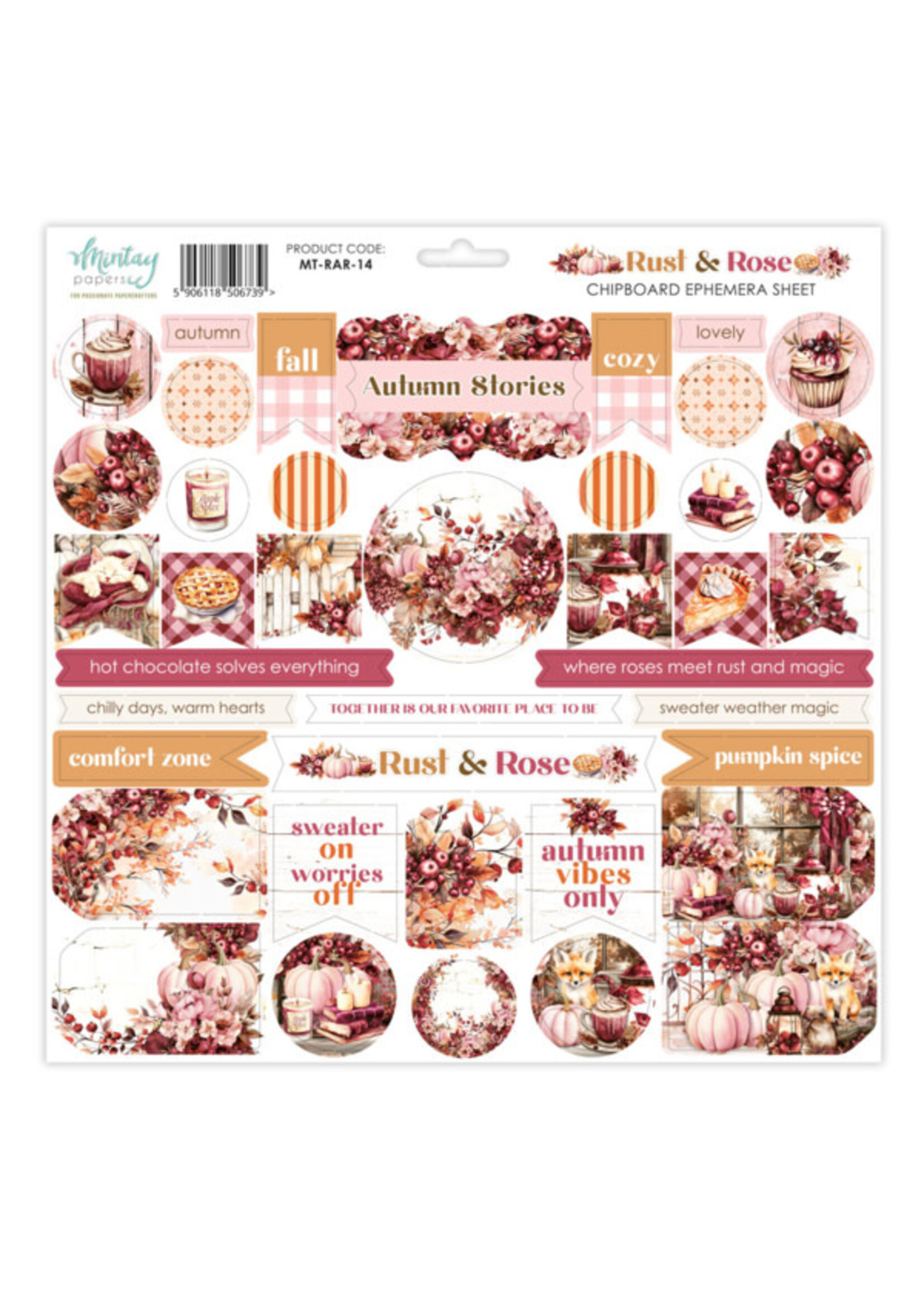12 x 12 Chipboard Ephemera Sheet - Rust & Rose