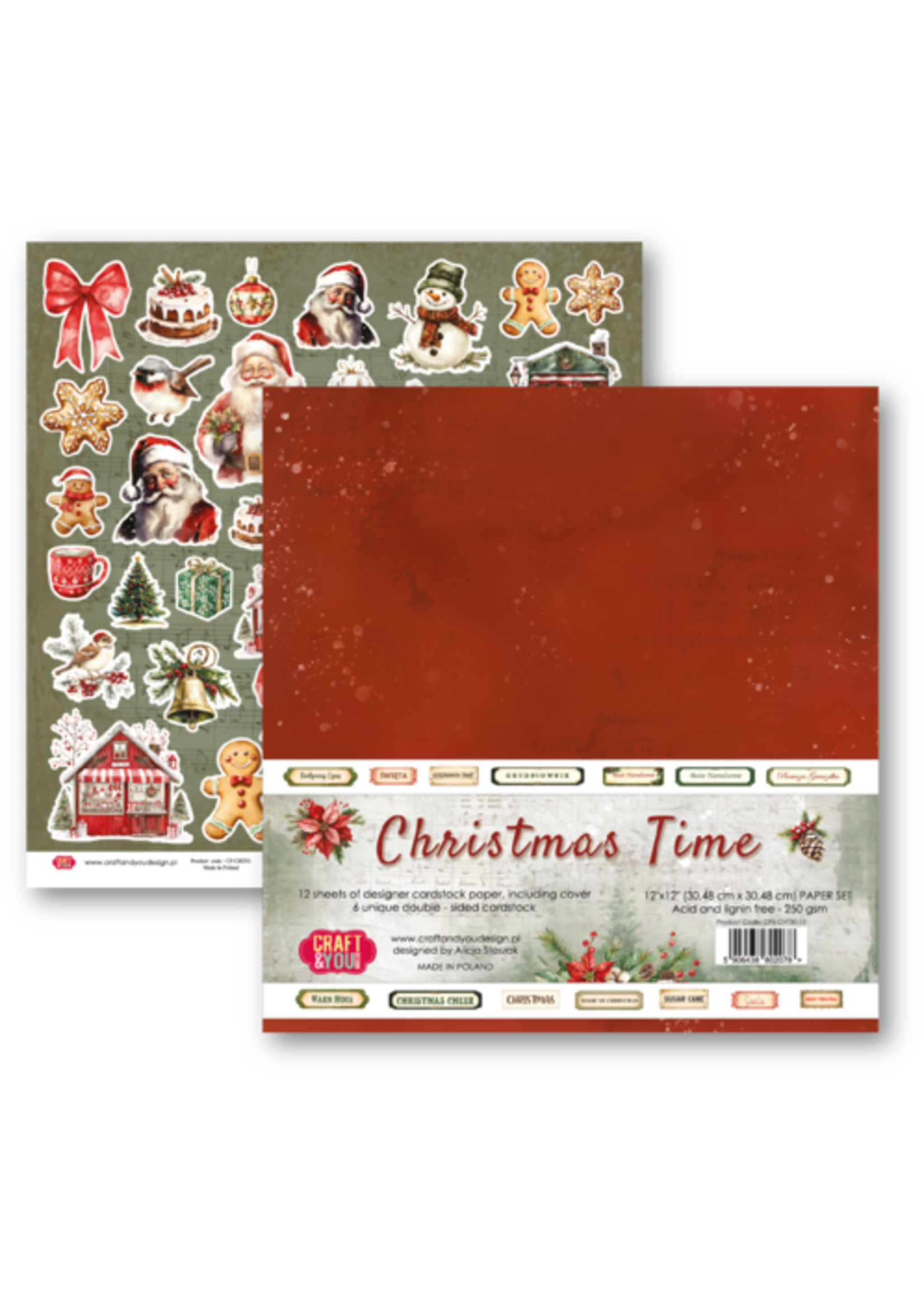 Christmas Time 12x12 Inch Paper Set 250gsm (12sheets) (CPS-CHT30-12)