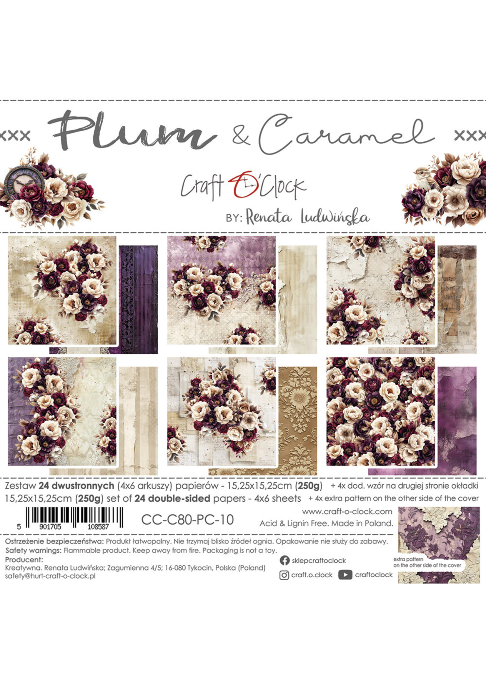 PLUM & CARAMEL - a set of papers 15,25x15,25cm