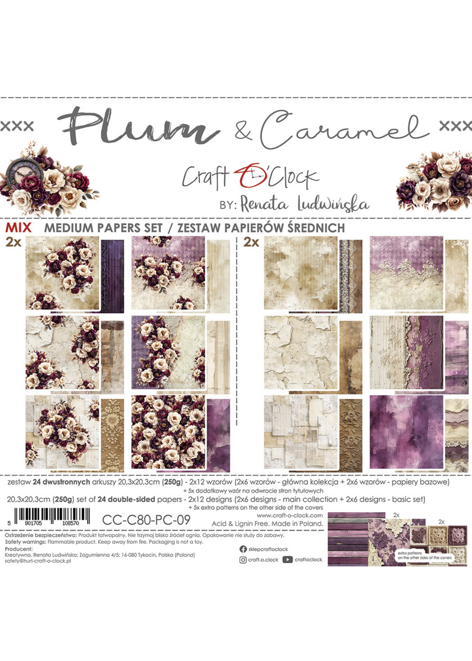 PLUM & CARAMEL - a set of papers 20,3x20,3cm - MIX