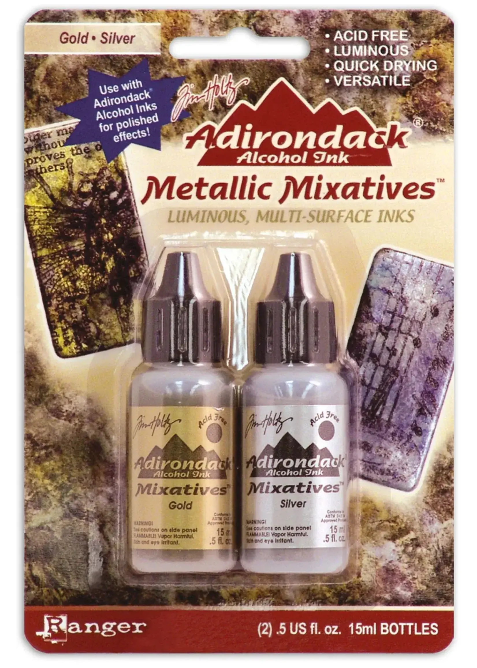 Ranger • Tim Holtz Adirondack Alkohol Ink Mixatives Gold & Silver 15ml Ranger Ink15 TIM21247