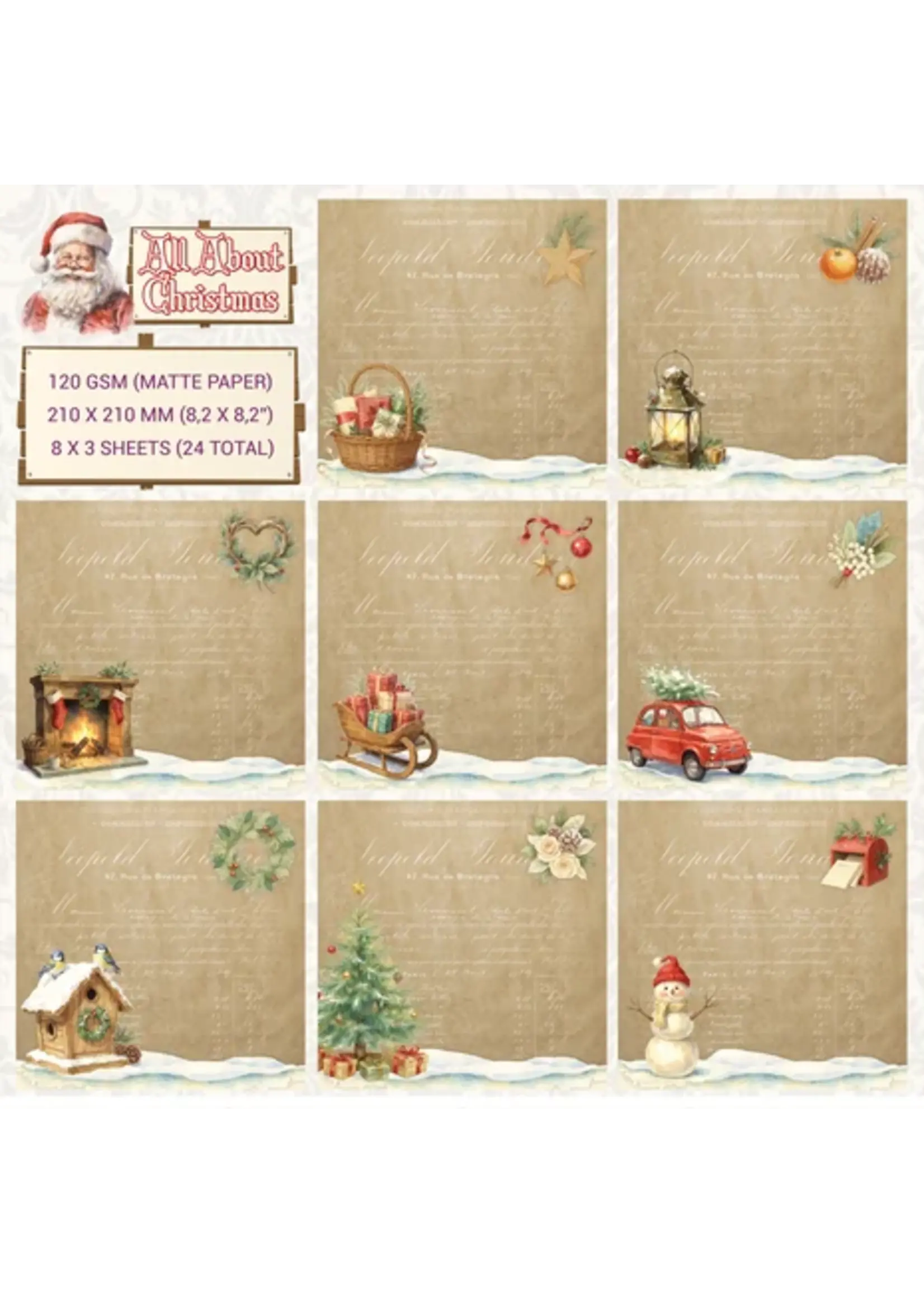 Creatief Art All About Christmas 8x8 Inch Paper Pack Vintage Perkament (CCOA-CHRISTMAS-01)