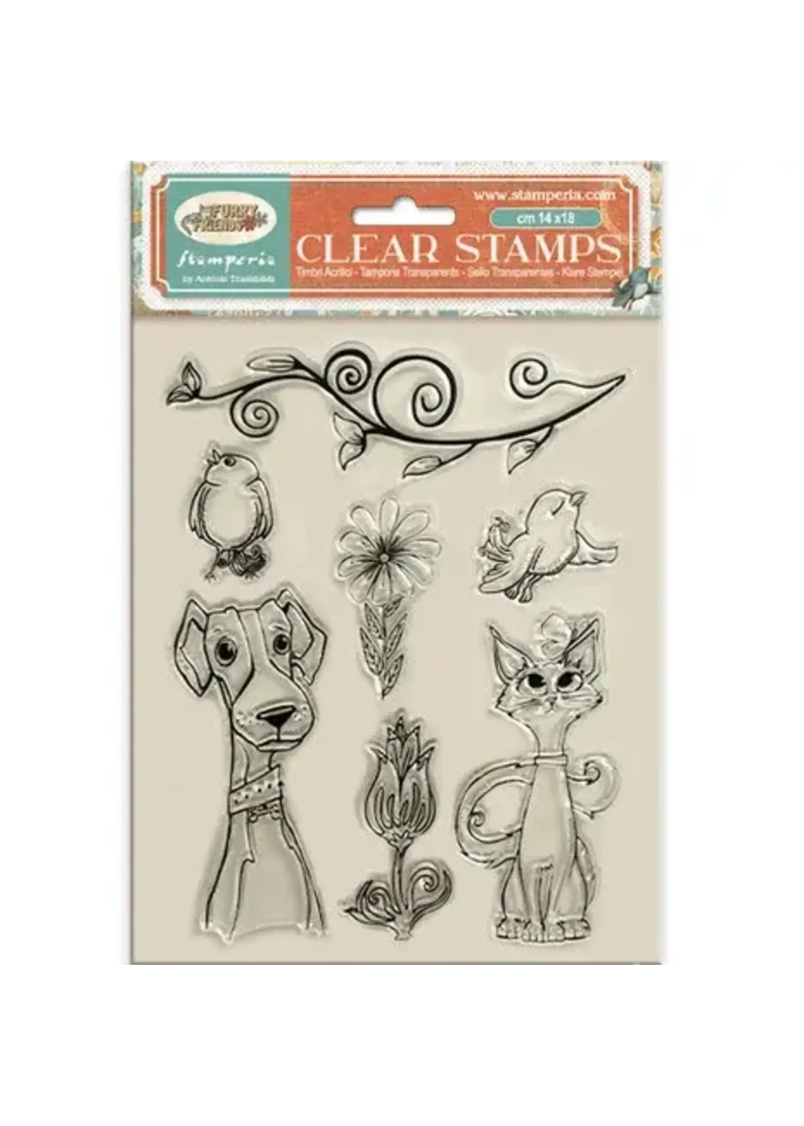 Furry Friends Clear Stamp Dog, Cat and Flowers (WTK228)