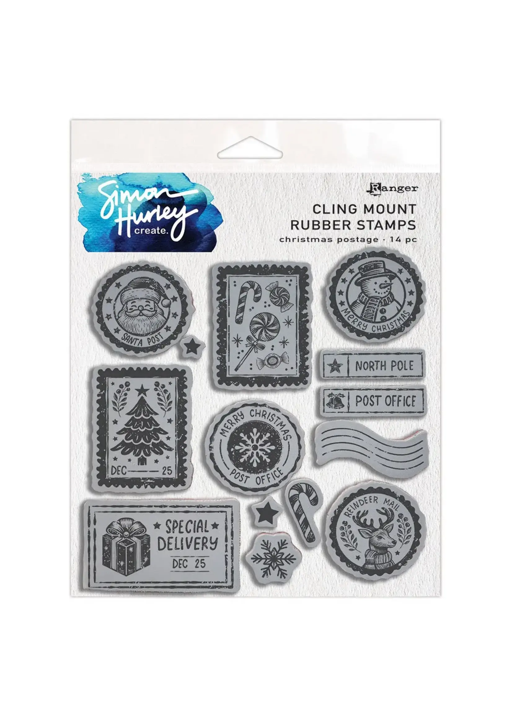 Ranger • Simon Hurley create. Cling Mount Stamp Christmas Postage Ranger Ink HUR 92094
