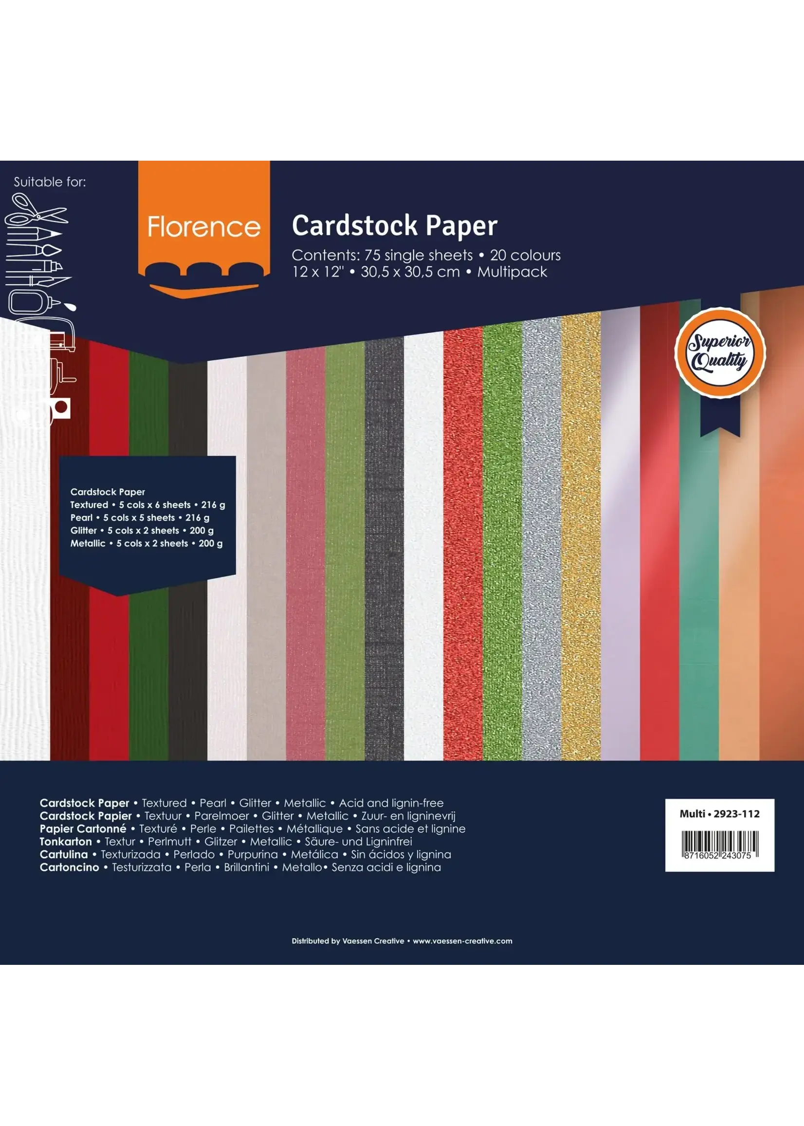 Florence • Cardstock Papier Textuur 30,5x30,5cm Kerst 75x Florence 2923-112