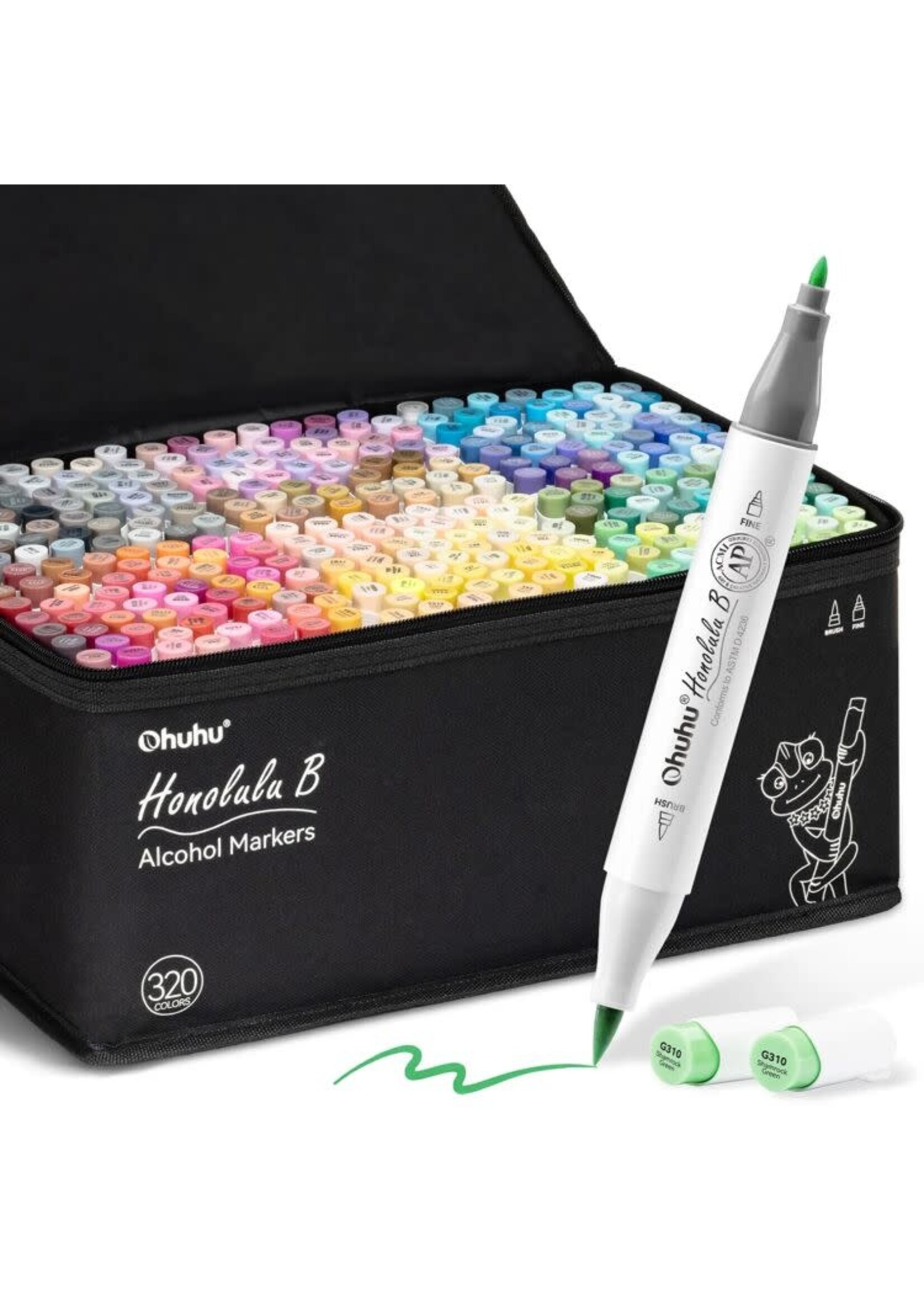Ohuhu - Honolulu B - Alcohol Art Markers - Brush & Fine - Set 320 Levendige kleuren Y30-80404-77
