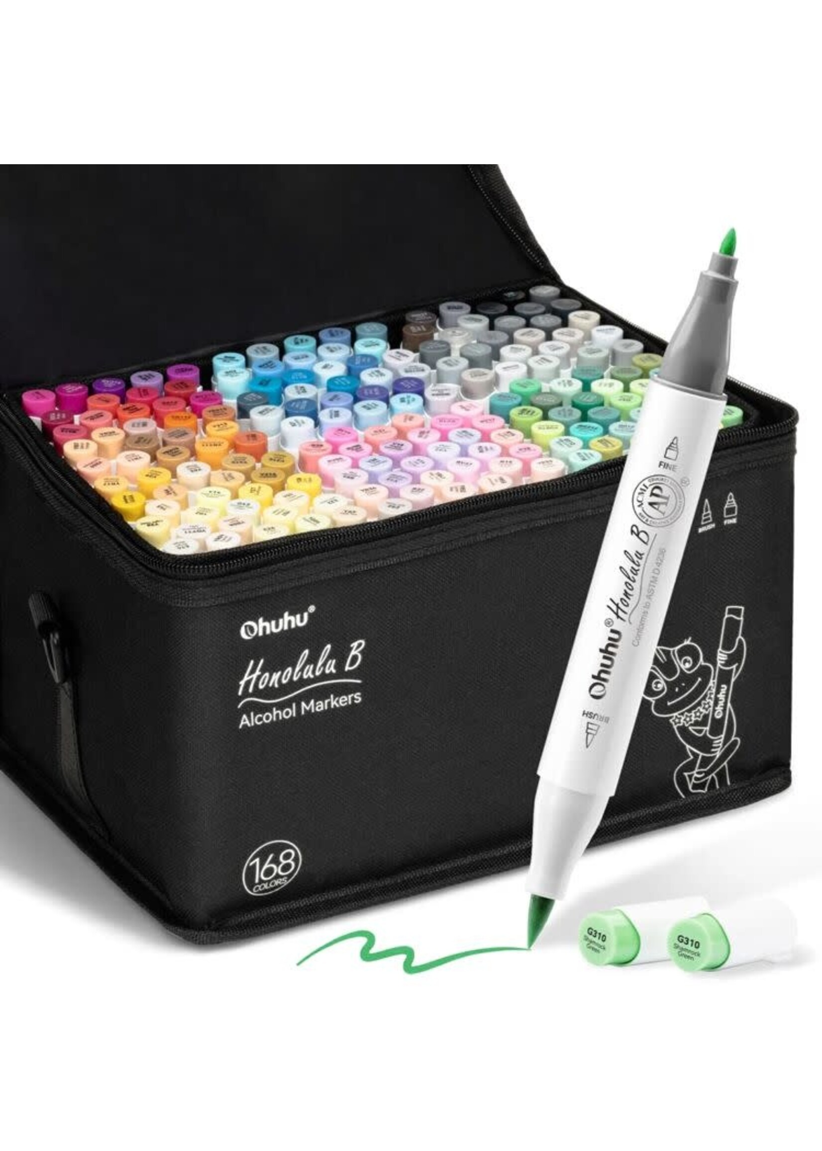 Ohuhu - Honolulu B - Alcohol Art Markers - Brush & Fine - Set 168 Levendige kleuren Y30-80404-71