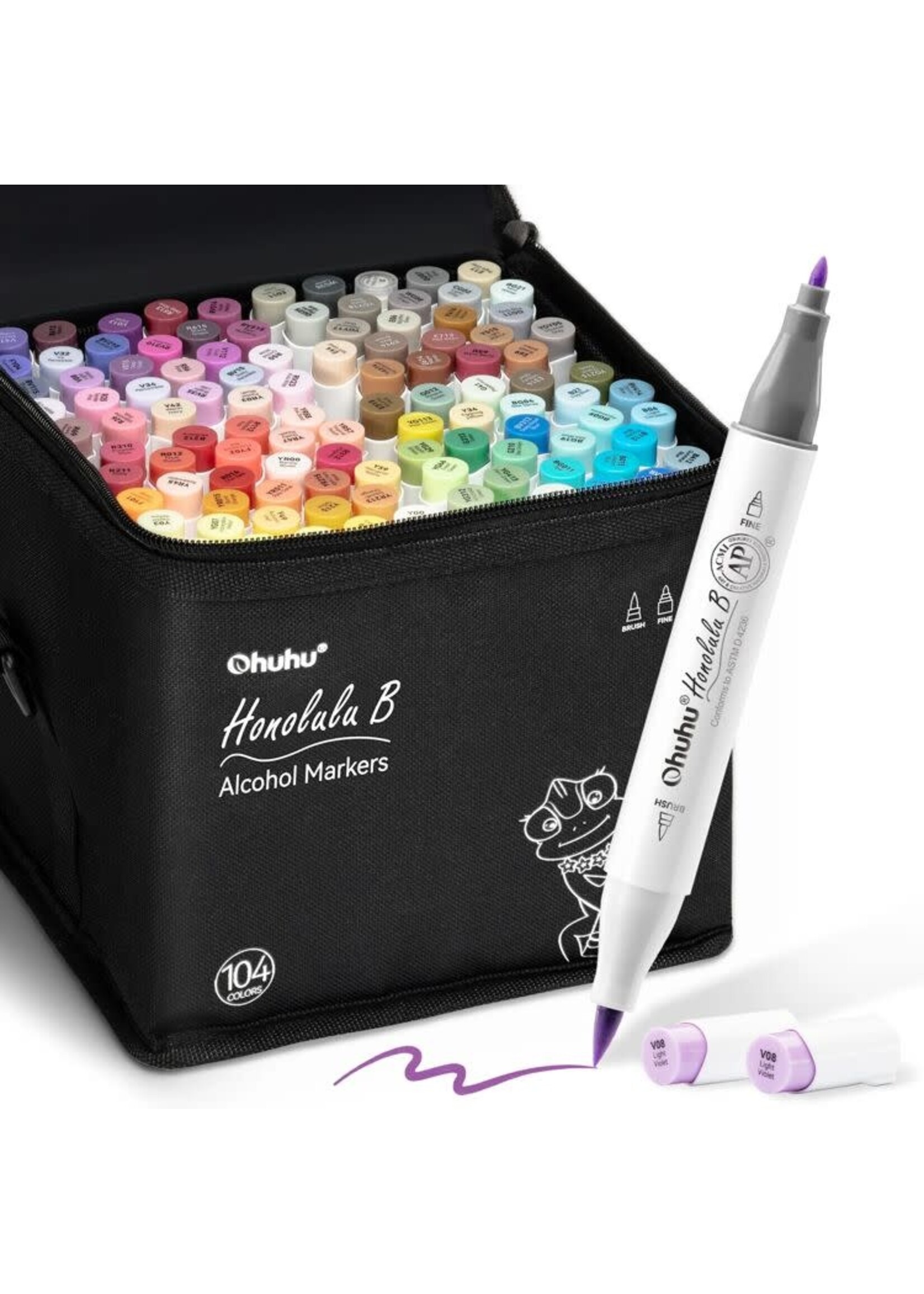Ohuhu - Honolulu B - Alcohol Art Markers - Brush & Fine - Set 104 (extra kleuren bovenop de 216-delige set) Y30-80404-75