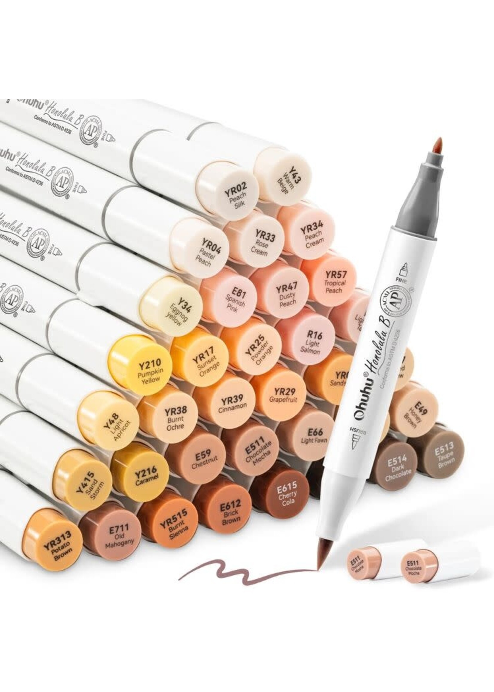 Ohuhu - Honolulu B - Alcohol Art Markers - Brush & Fine - Set 36 Skin Tone  Y30-80404-81